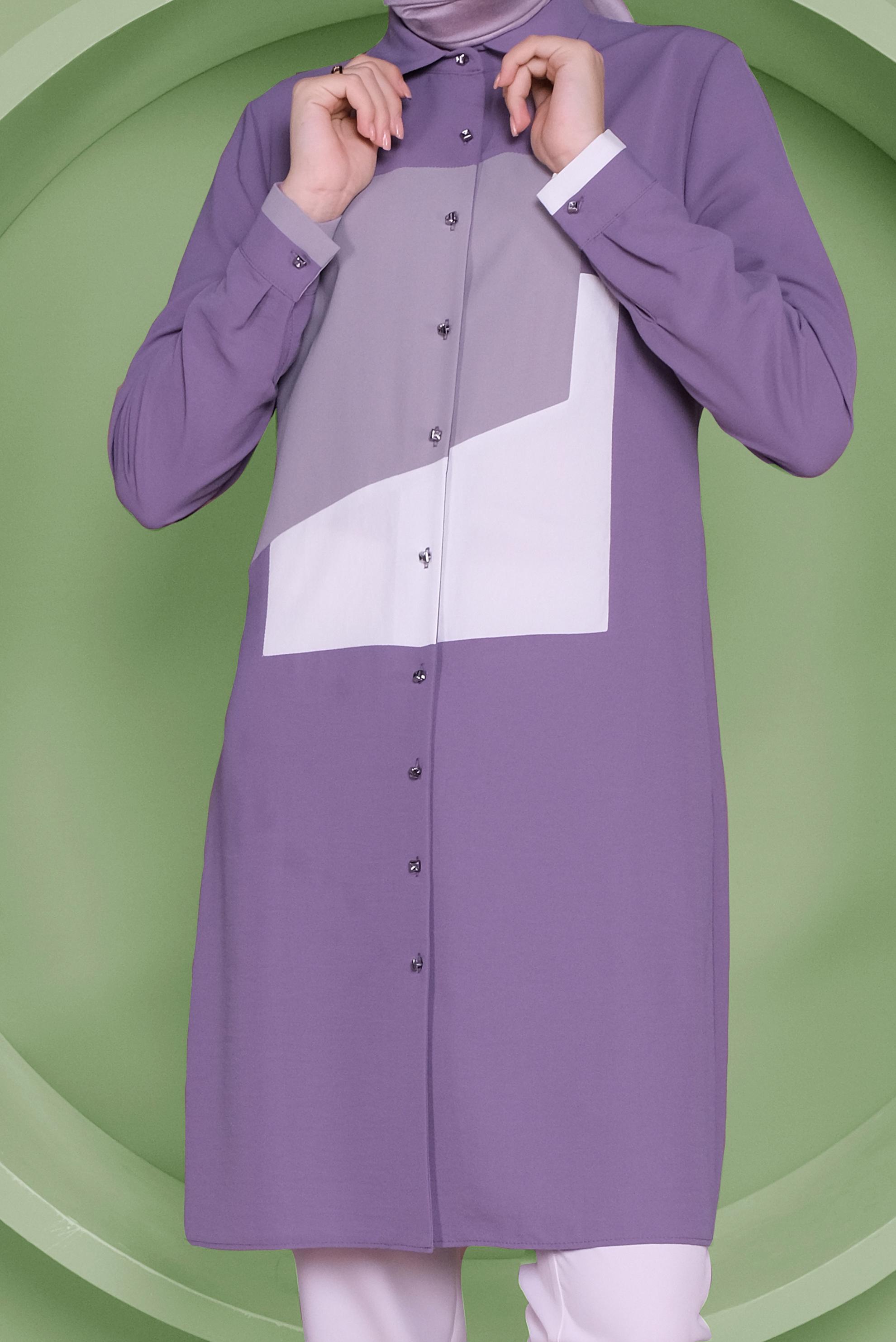 Tesettür giyim MOR ÜÇ RENK KOMBİNLİ TUNİK  41397 