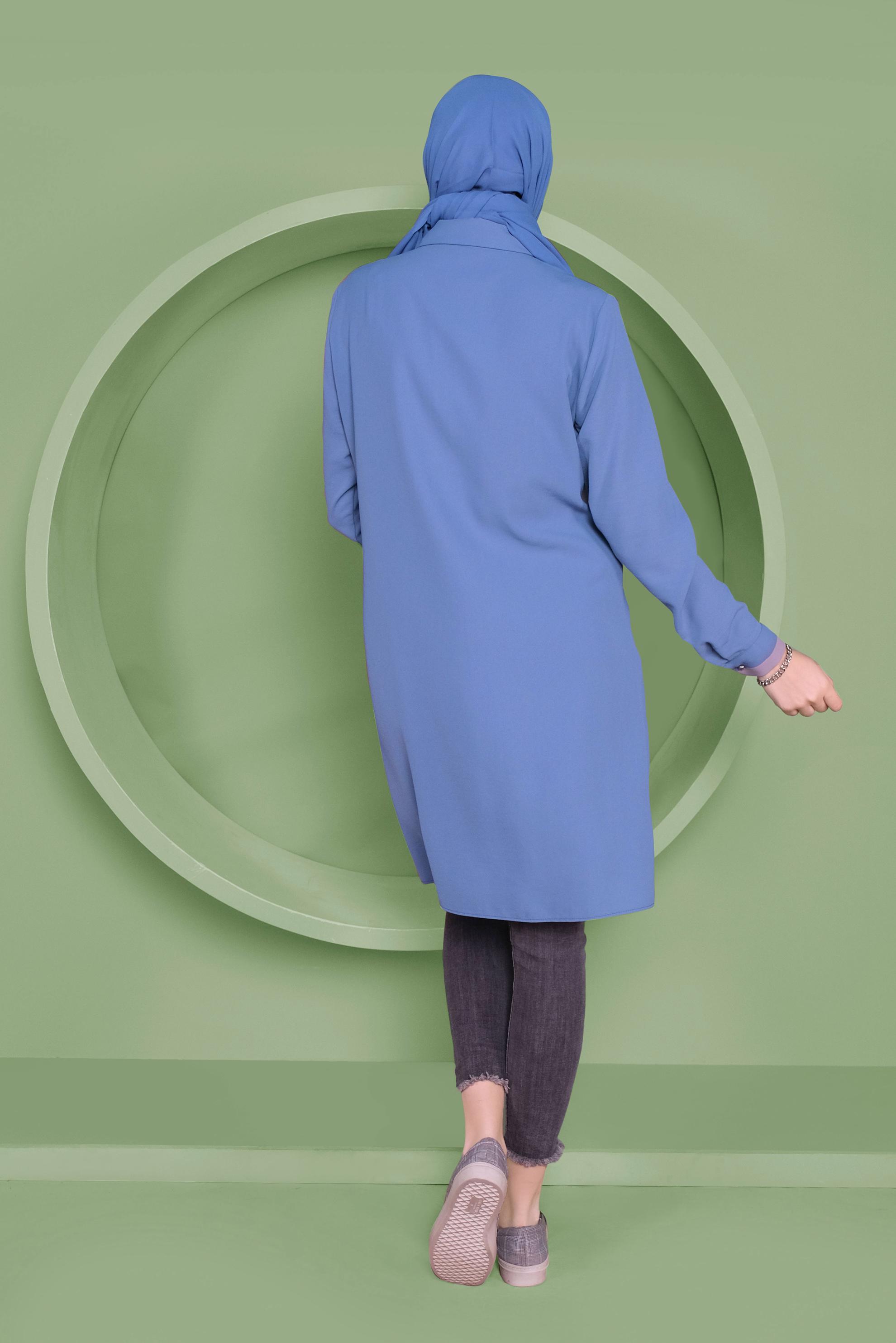 Tesettür giyim MAVİ ÜÇ RENK KOMBİNLİ TUNİK  41397 