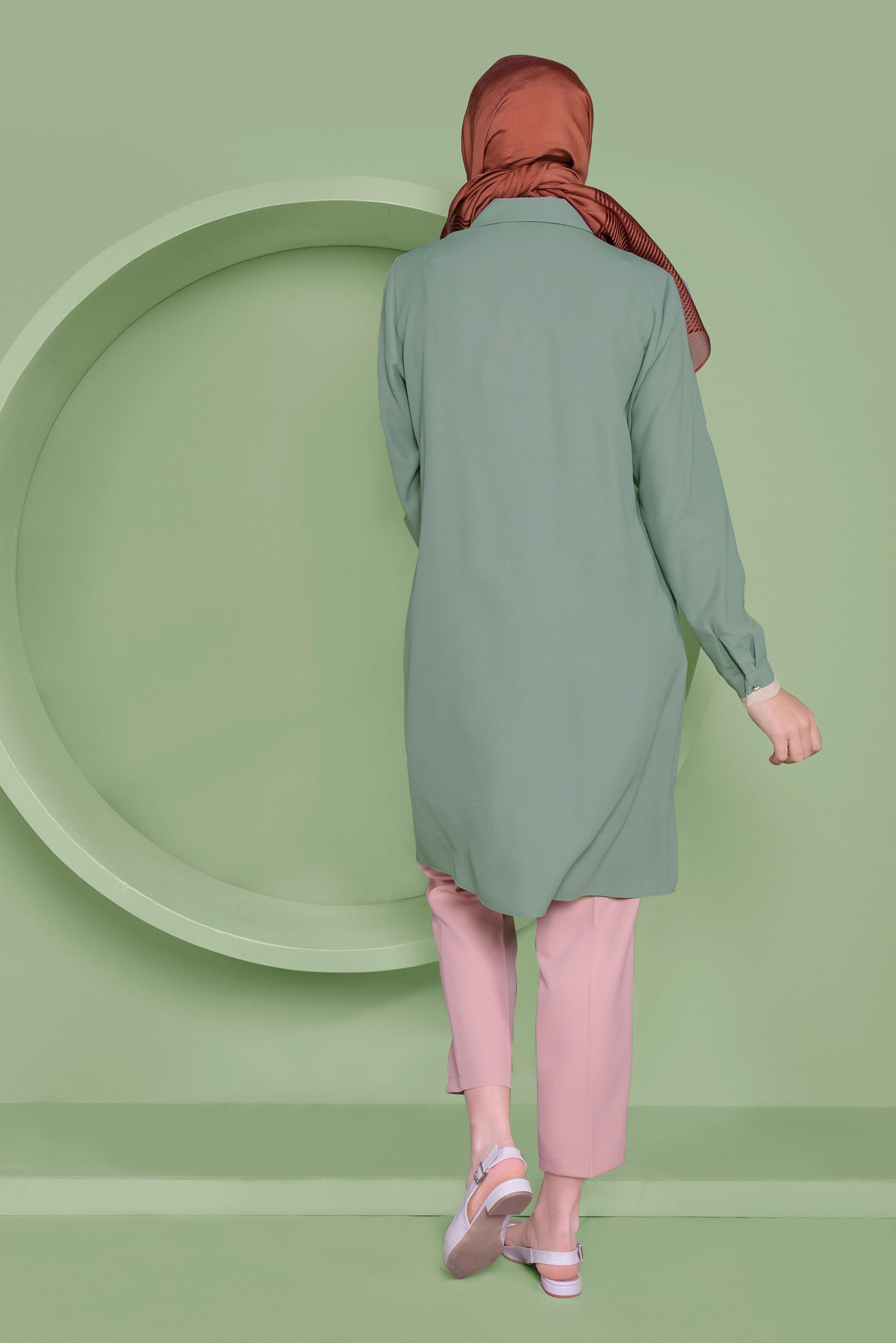 Tesettür giyim YEŞİL ÜÇ RENK KOMBİNLİ TUNİK  41397 