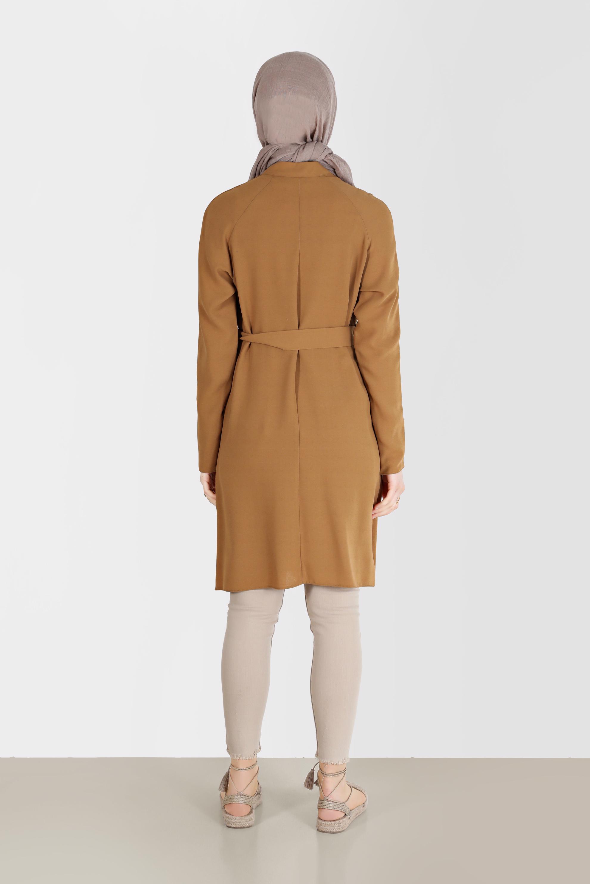 Tesettür giyim SARI KOLU DÜĞME DETAYLI CEPLİ KUŞAKLI TUNİK 41398