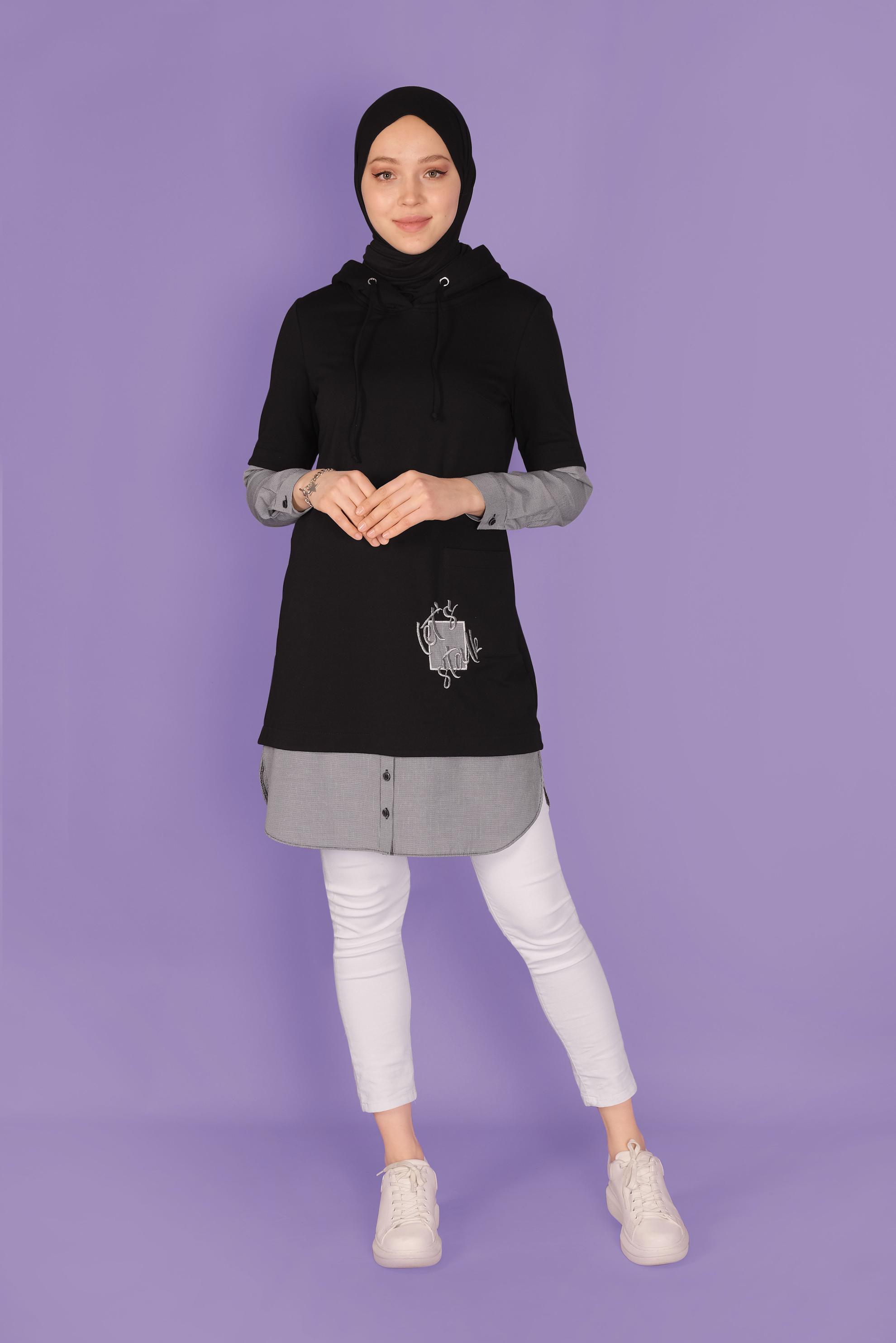 Tesettür giyim SİYAH 2 PARÇA GÖRÜNÜMLÜ TUNİK 41399 