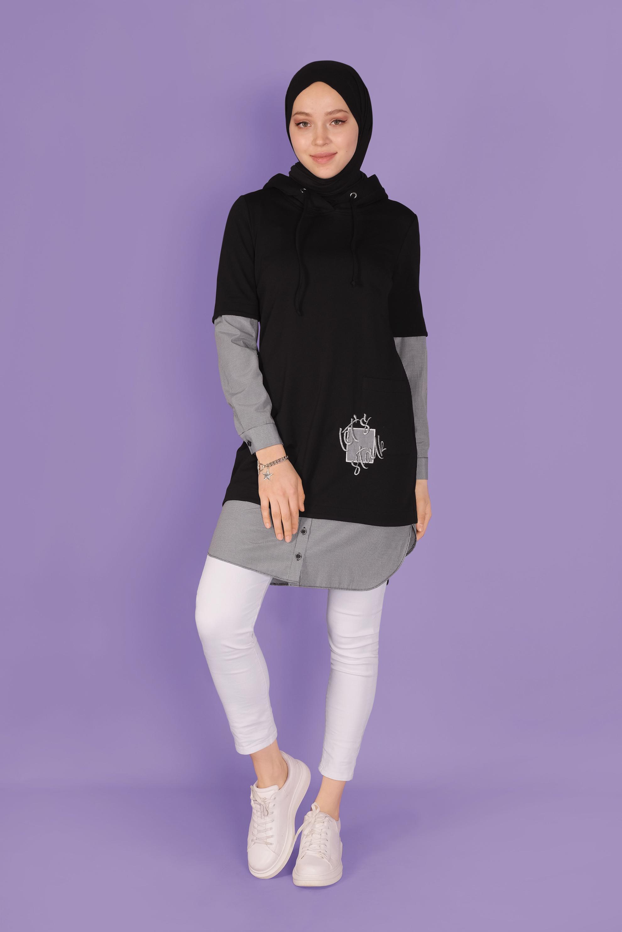 Tesettür giyim SİYAH 2 PARÇA GÖRÜNÜMLÜ TUNİK 41399 