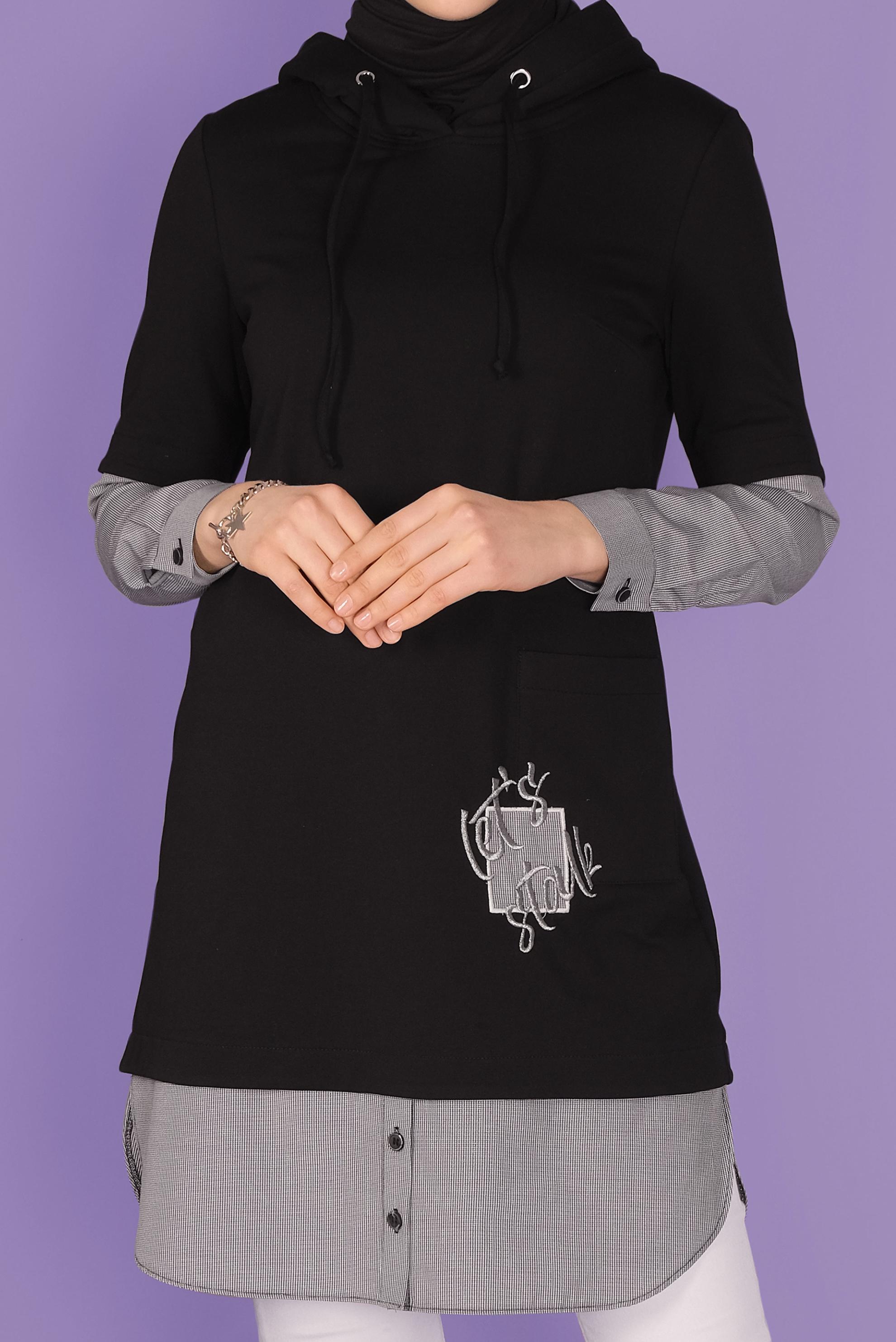 Tesettür giyim SİYAH 2 PARÇA GÖRÜNÜMLÜ TUNİK 41399 