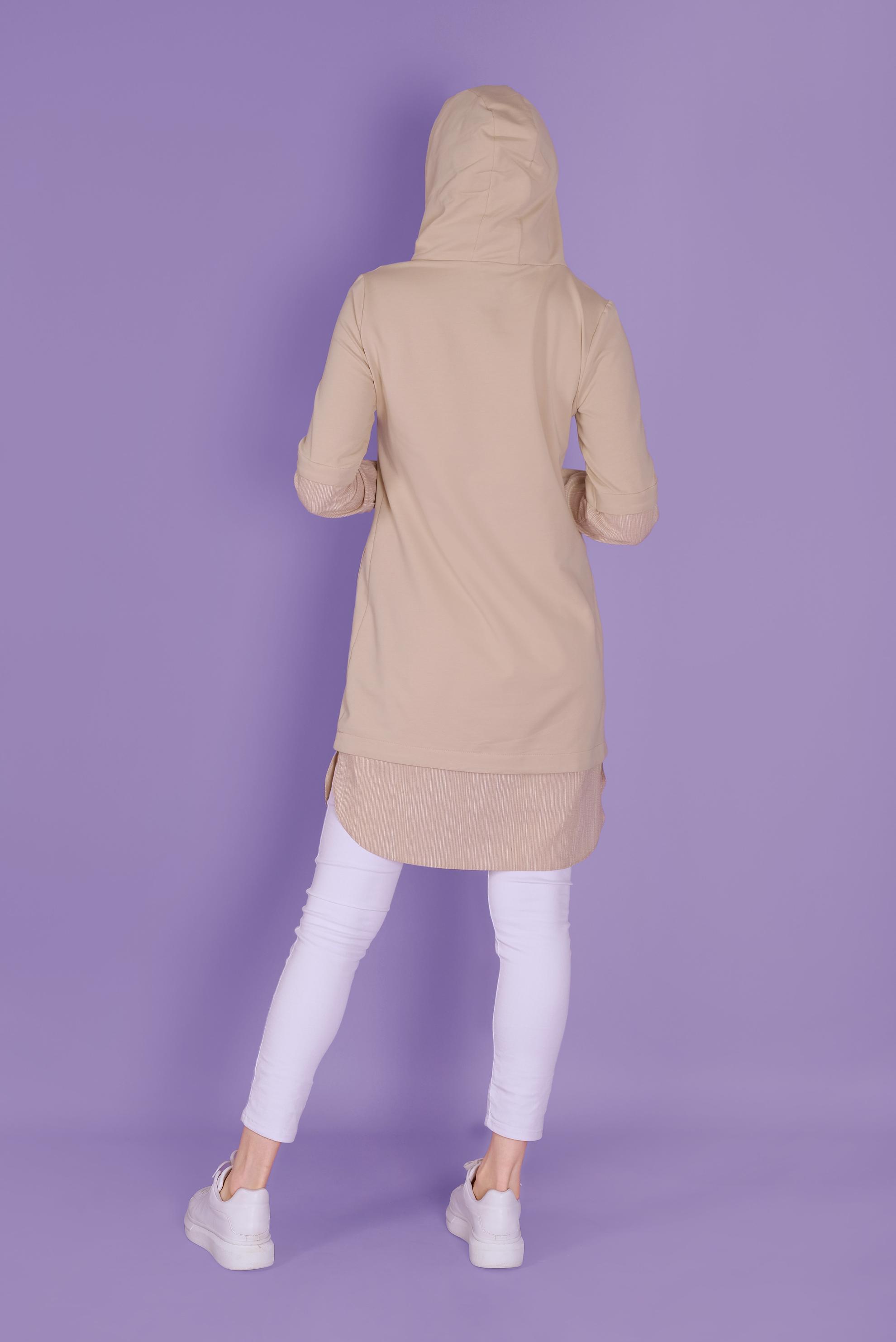 Tesettür giyim BEJ 2 PARÇA GÖRÜNÜMLÜ TUNİK 41399 