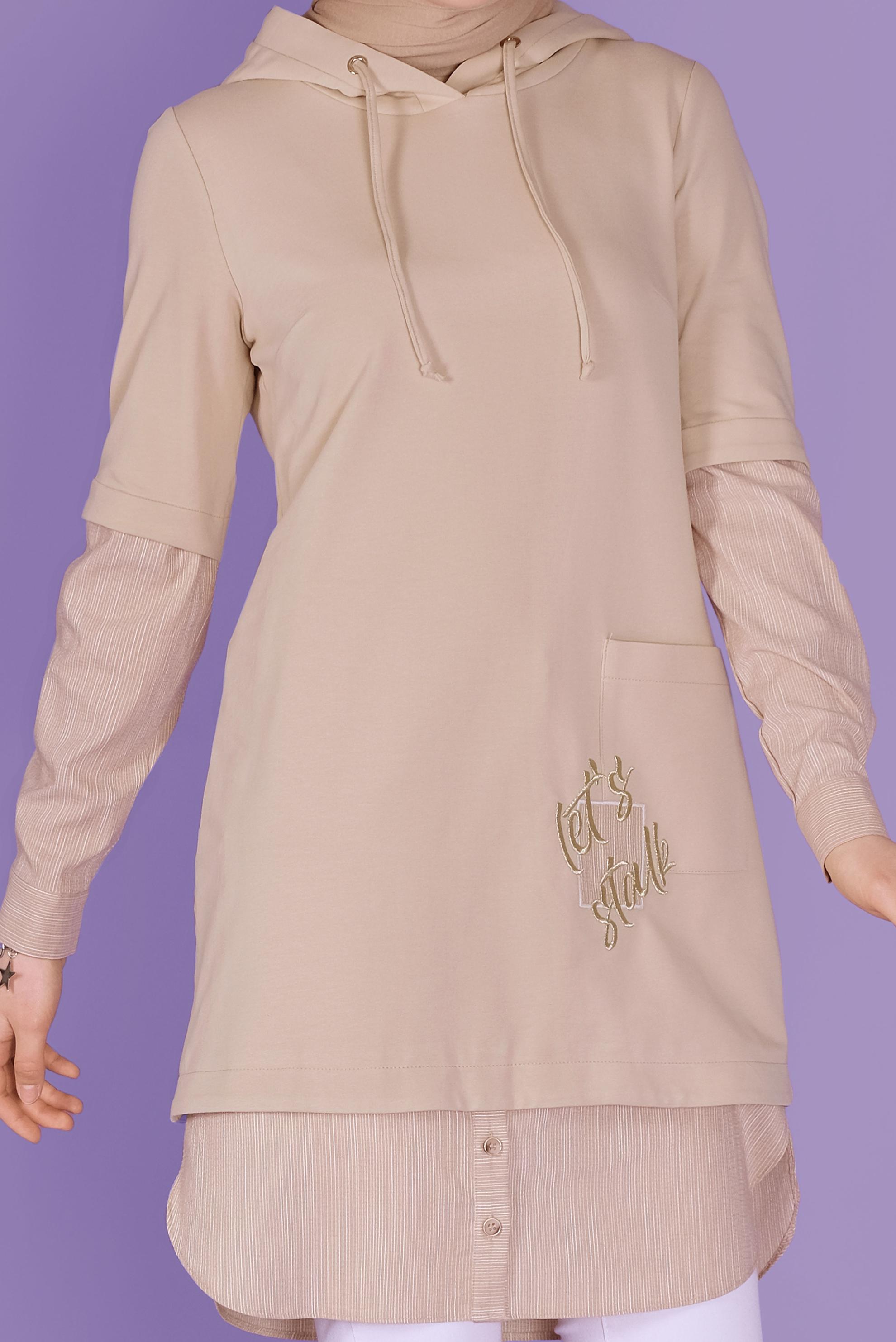 Tesettür giyim BEJ 2 PARÇA GÖRÜNÜMLÜ TUNİK 41399 