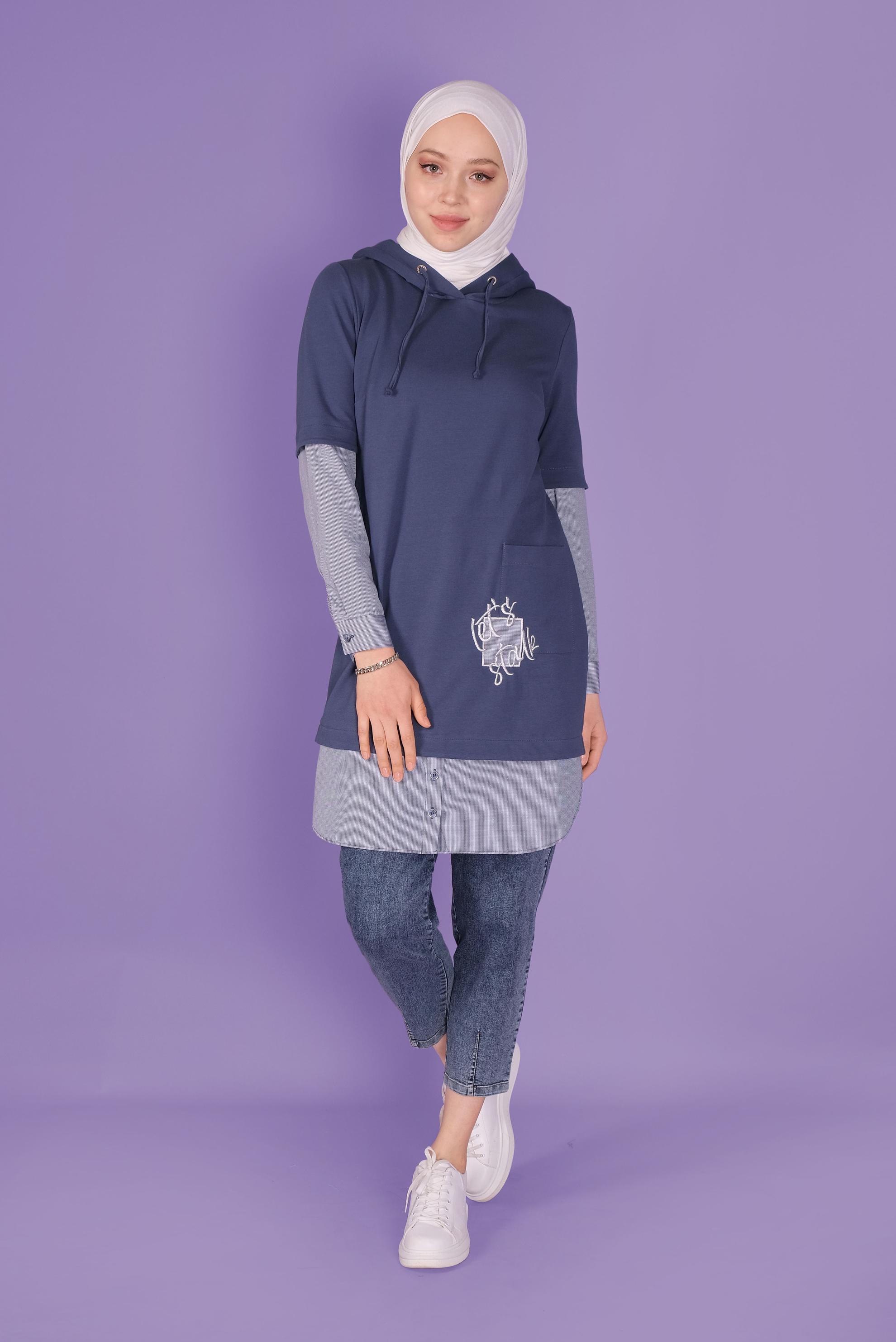 Tesettür giyim LACİVERT 2 PARÇA GÖRÜNÜMLÜ TUNİK 41399 