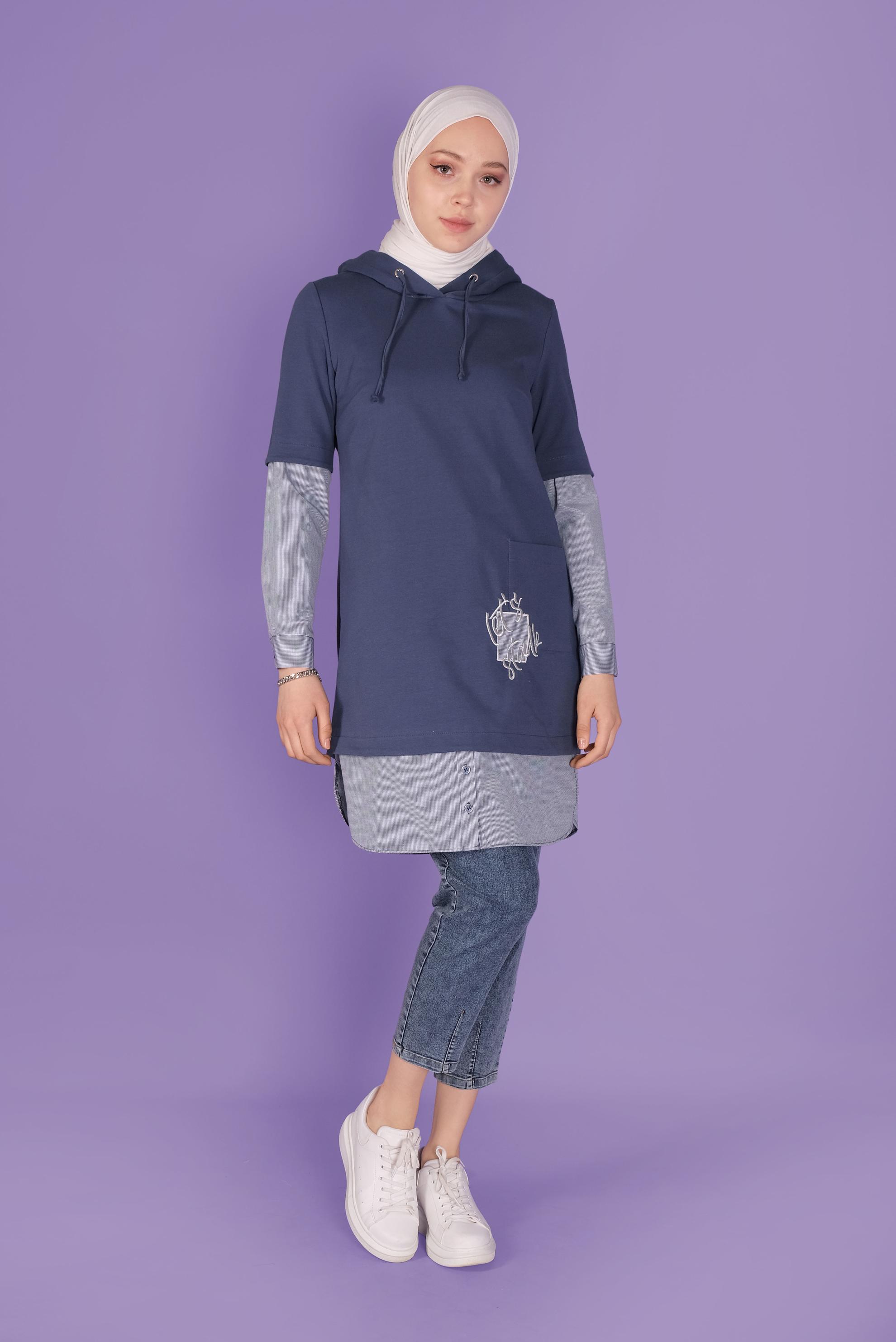 Tesettür giyim LACİVERT 2 PARÇA GÖRÜNÜMLÜ TUNİK 41399 