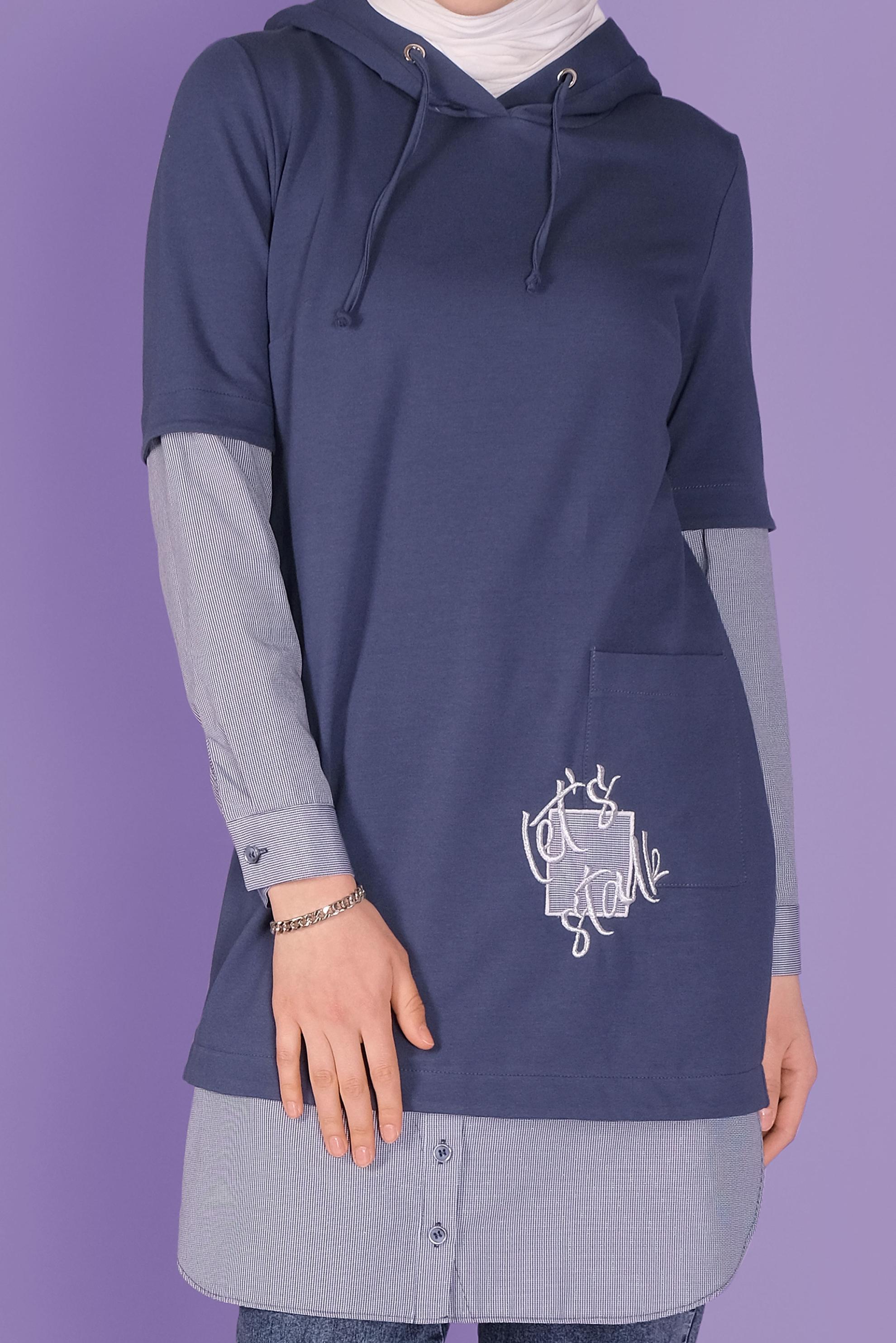 Tesettür giyim LACİVERT 2 PARÇA GÖRÜNÜMLÜ TUNİK 41399 