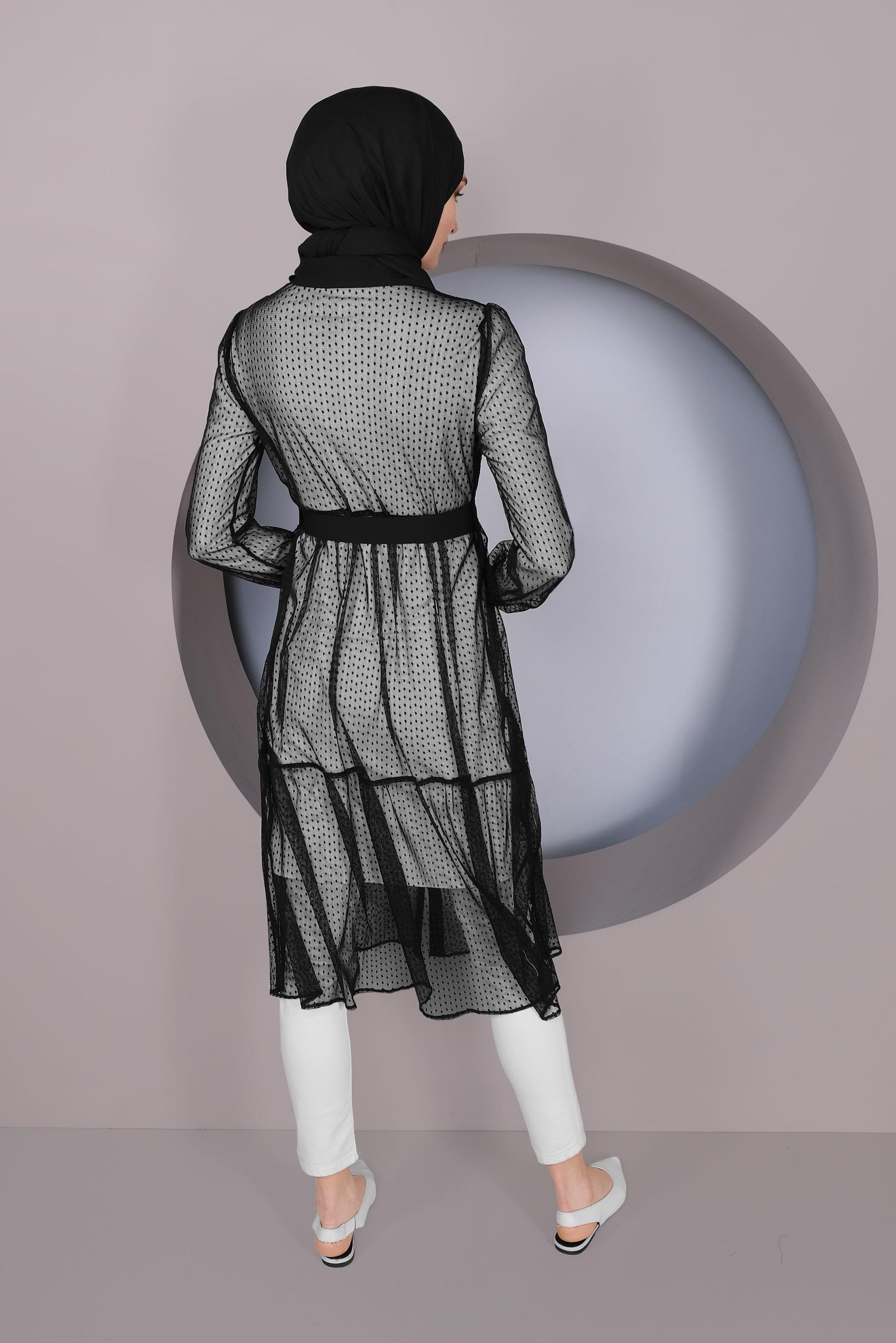 Tesettür giyim SİYAH BOYDAN DÜĞMELİ TÜL TUNİK 41400