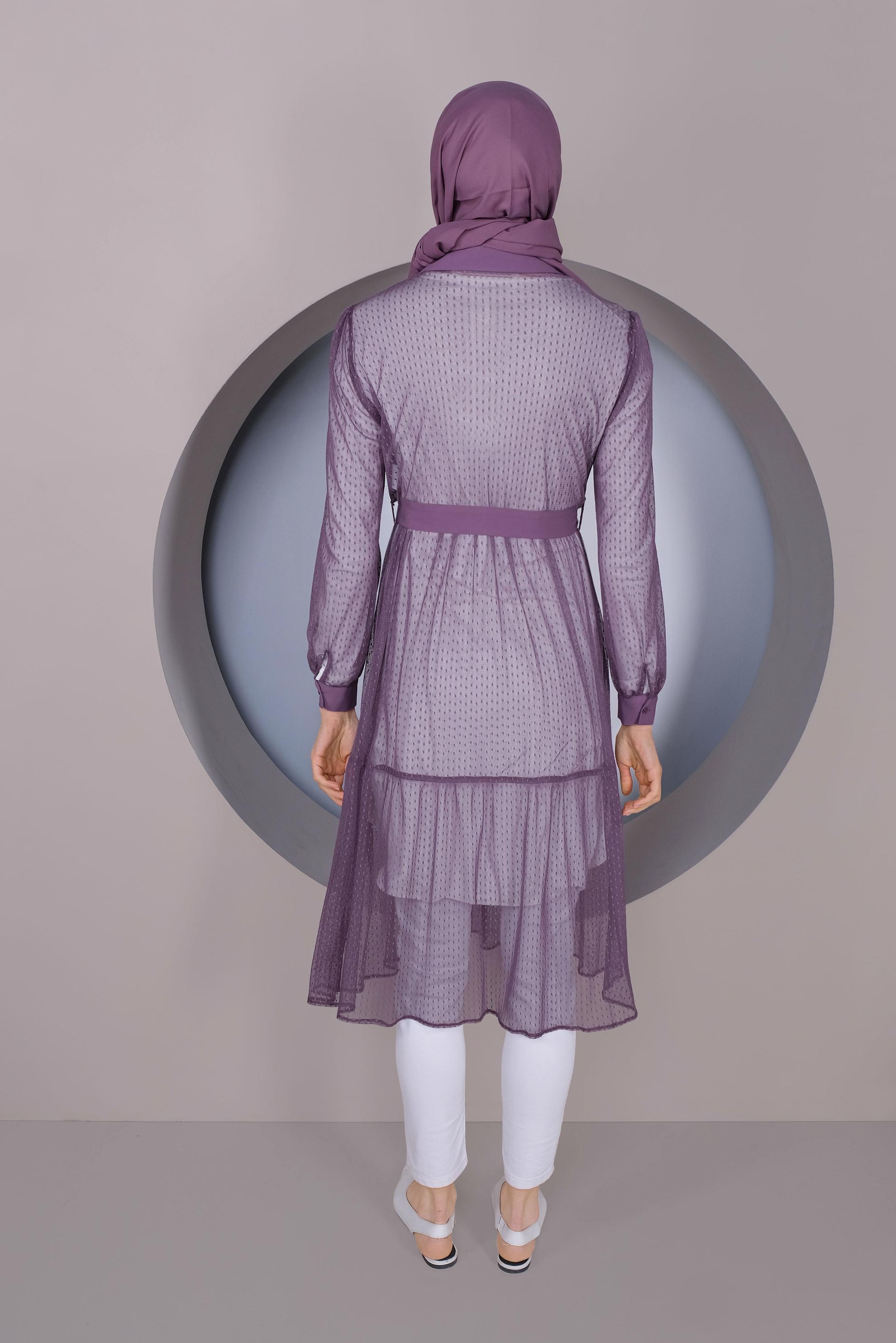 Tesettür giyim MOR BOYDAN DÜĞMELİ TÜL TUNİK 41400