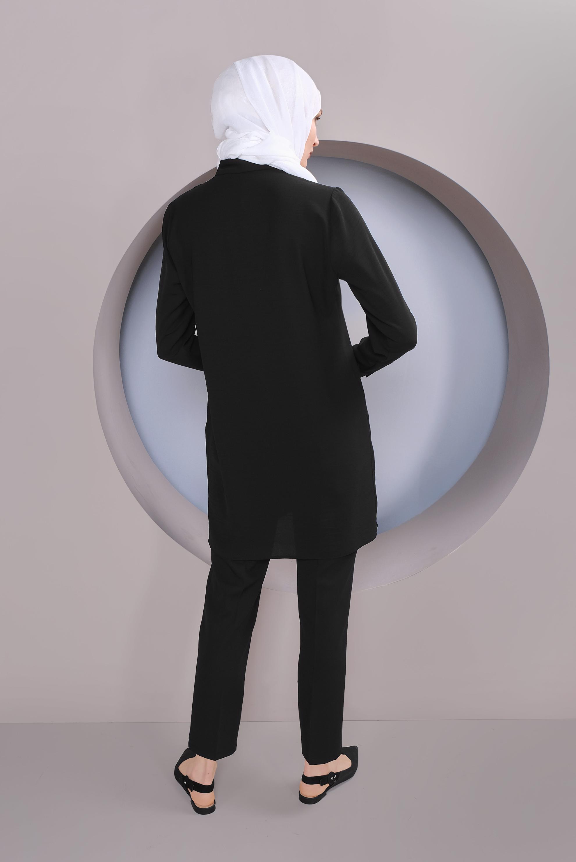 Tesettür giyim SİYAH CEPLİ KLASİK TUNİK 41418