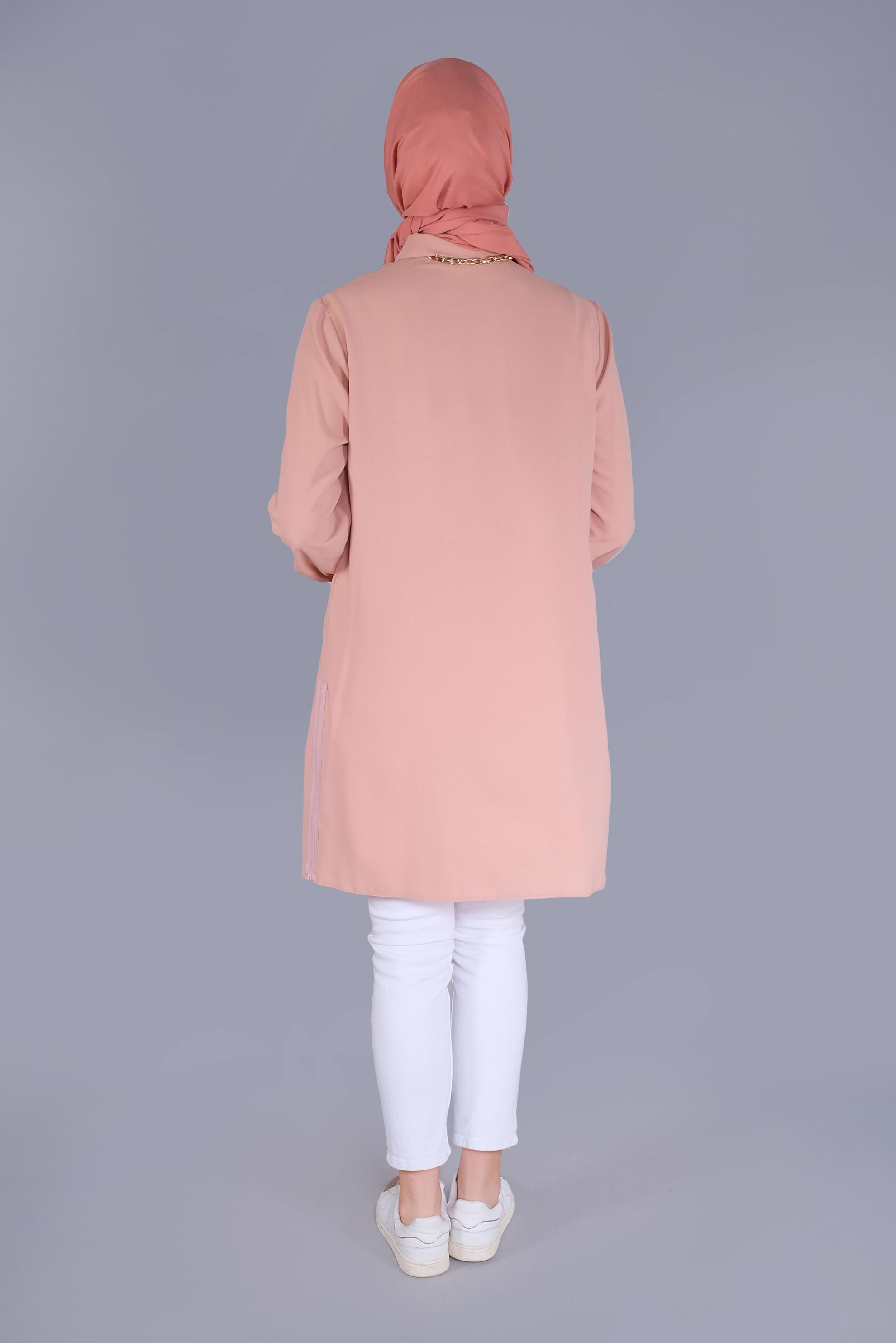 Tesettür giyim PUDRA CEPLİ KLASİK TUNİK 41418