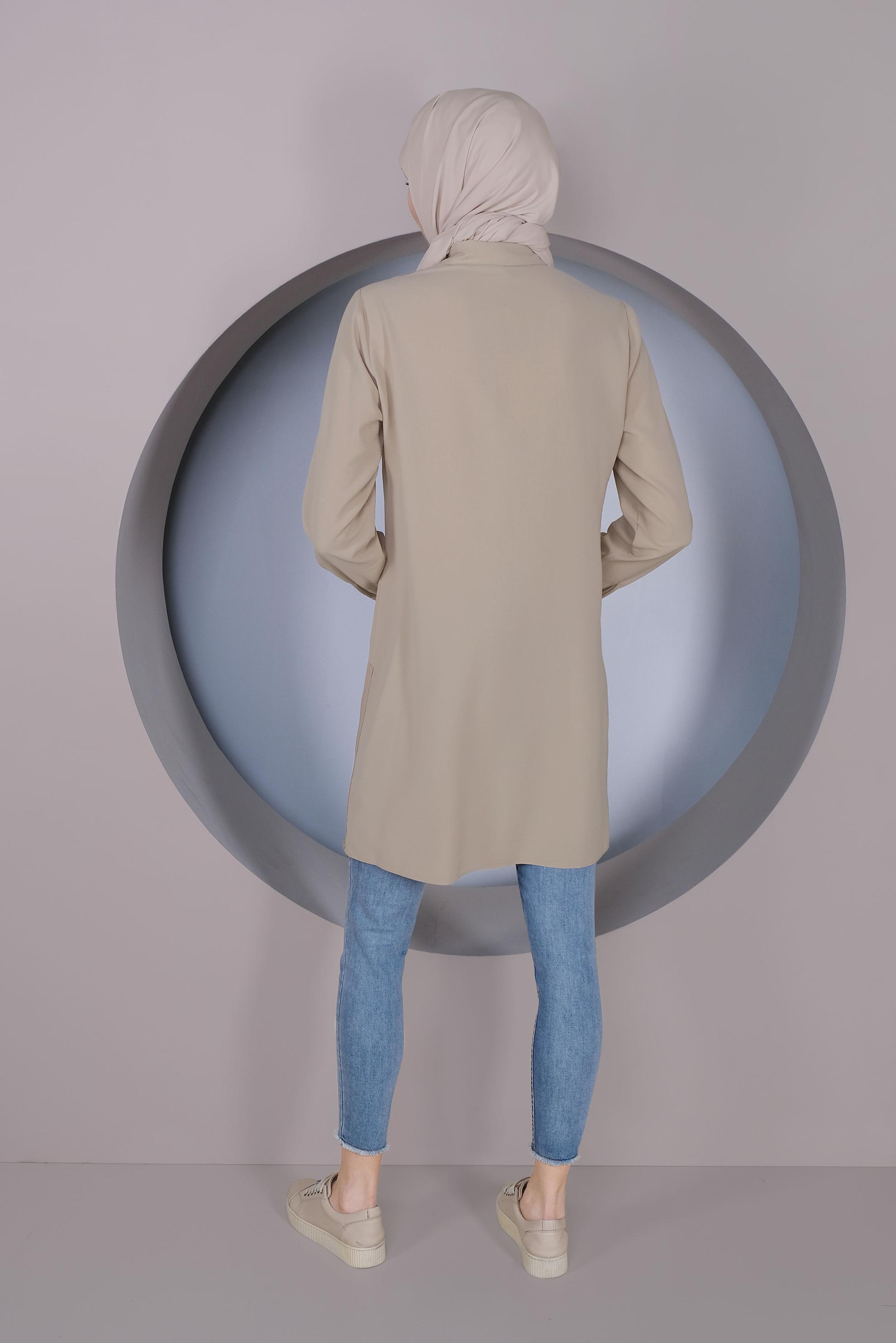 Tesettür giyim BEJ CEPLİ KLASİK TUNİK 41418