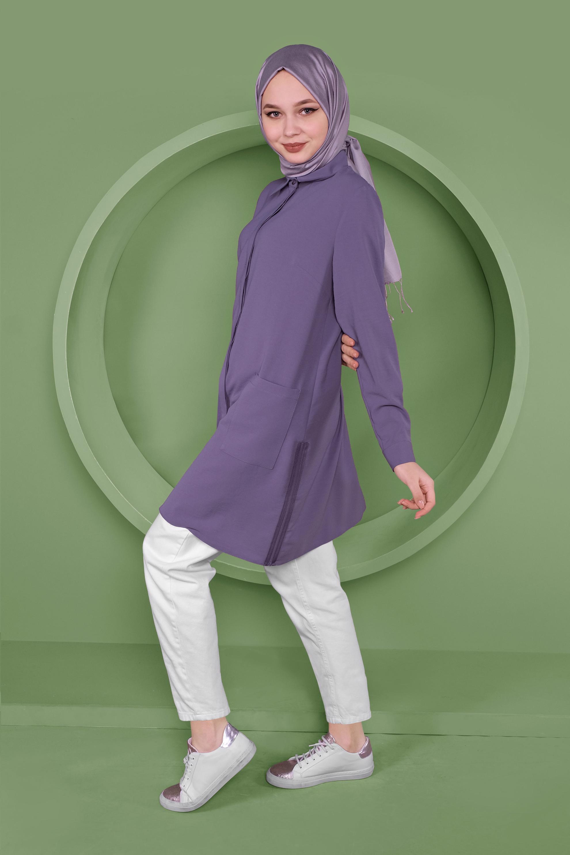 Tesettür giyim MOR CEPLİ KLASİK TUNİK 41418