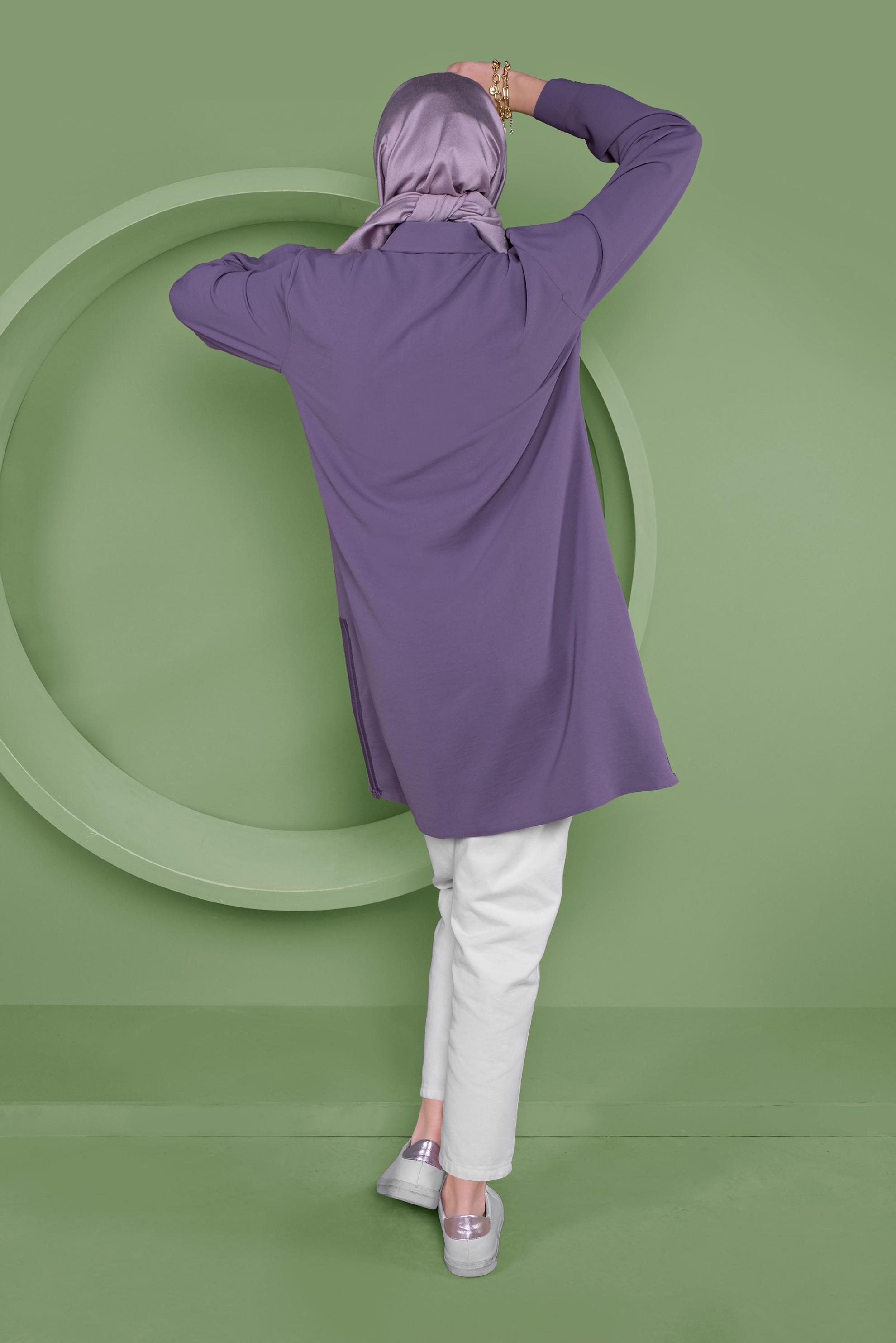 Tesettür giyim MOR CEPLİ KLASİK TUNİK 41418