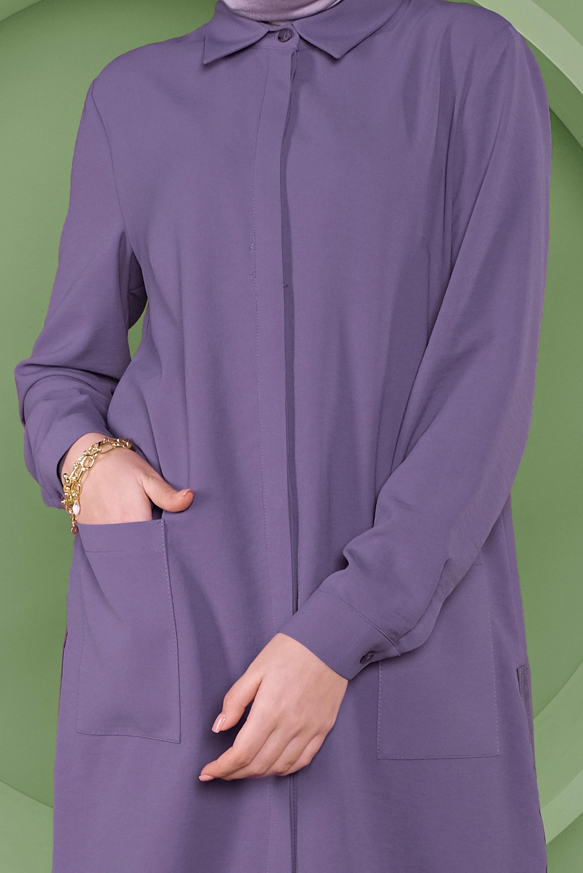 Tesettür giyim MOR CEPLİ KLASİK TUNİK 41418
