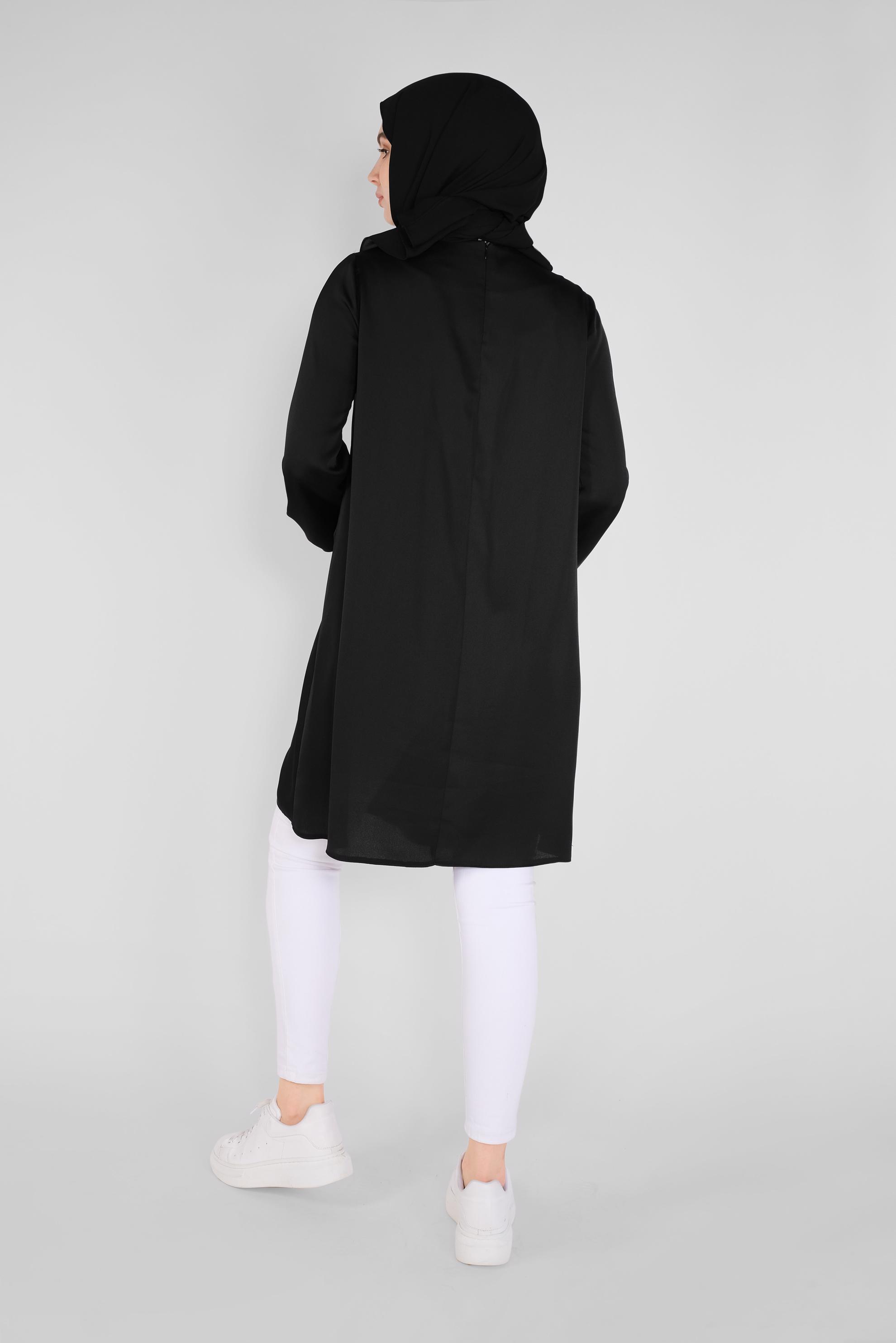 Tesettür giyim SİYAH FİYONK YAKA ŞİFON TUNİK 41420