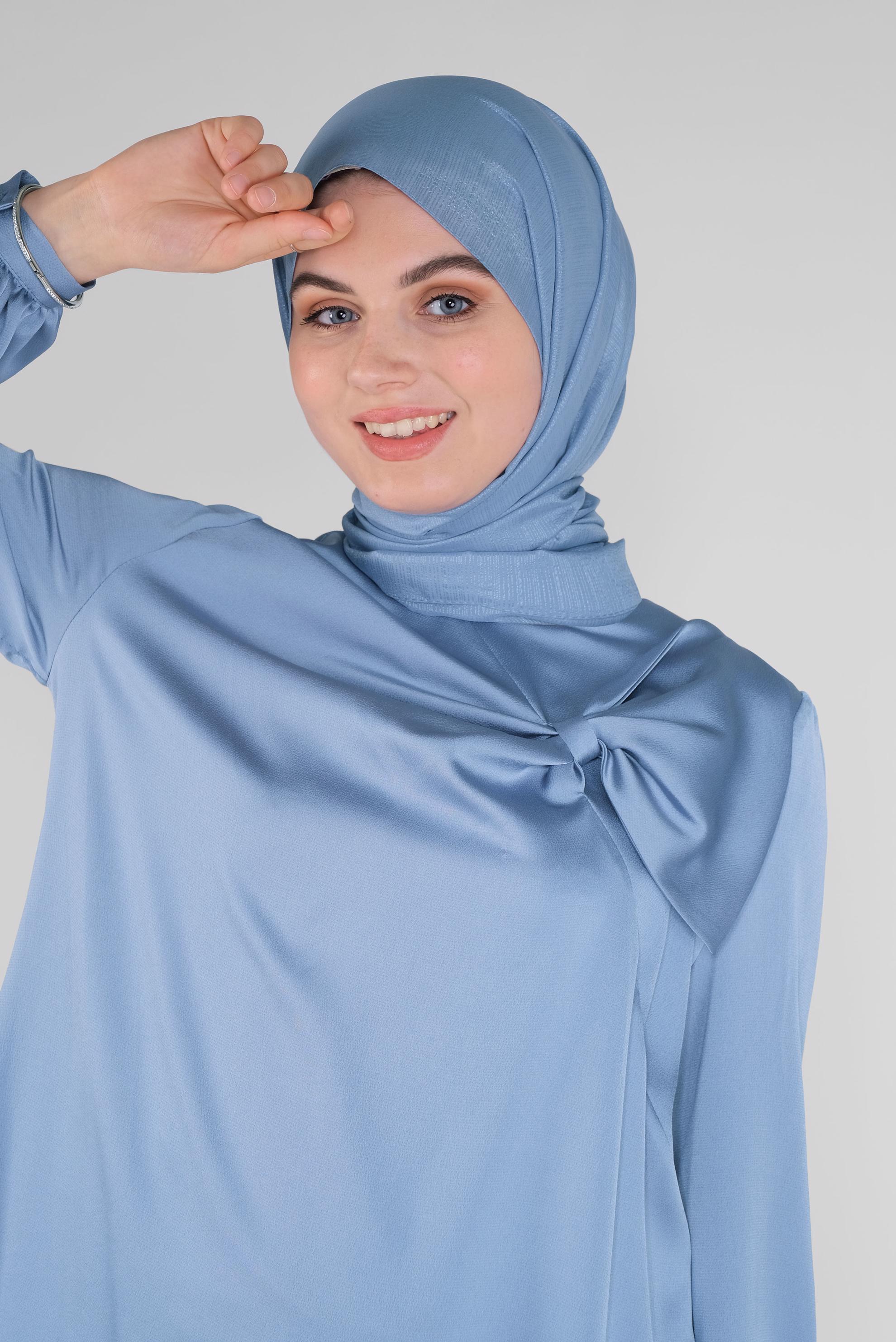 Tesettür giyim MAVİ FİYONK YAKA ŞİFON TUNİK 41420