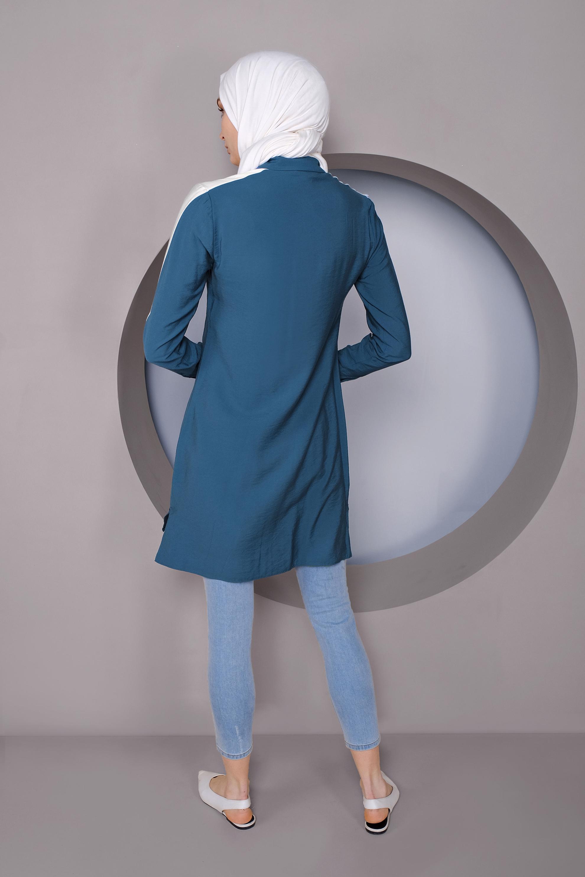 Tesettür giyim LACİVERT ŞERİT DETAYLI DÜĞMELİ TUNİK 41422