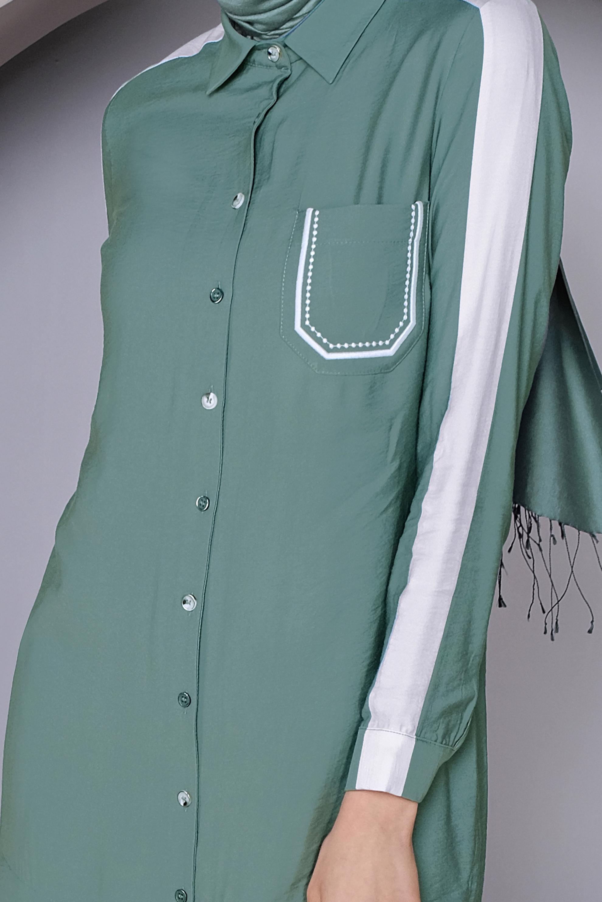 Tesettür giyim YEŞİL ŞERİT DETAYLI DÜĞMELİ TUNİK 41422