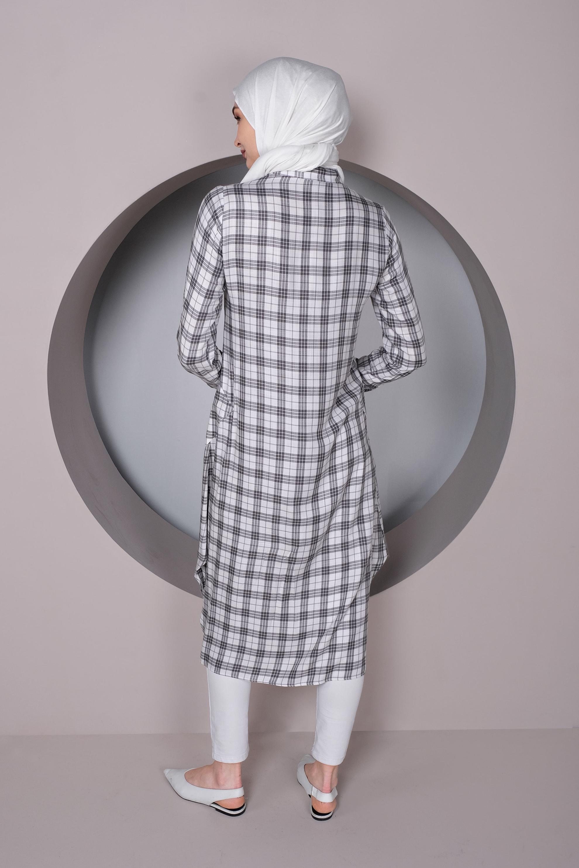 Tesettür giyim SİYAH EKOSE DESENLİ TUNİK 41441