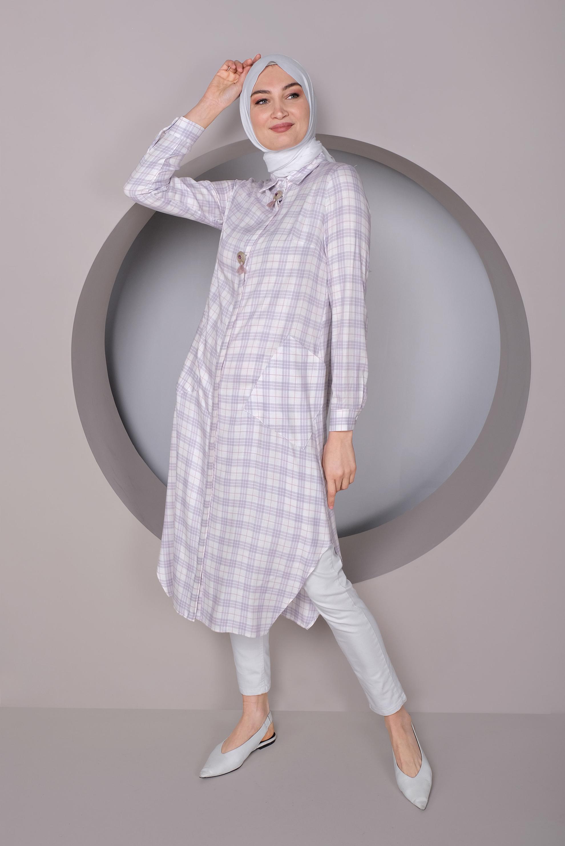 Tesettür giyim MOR EKOSE DESENLİ TUNİK 41441