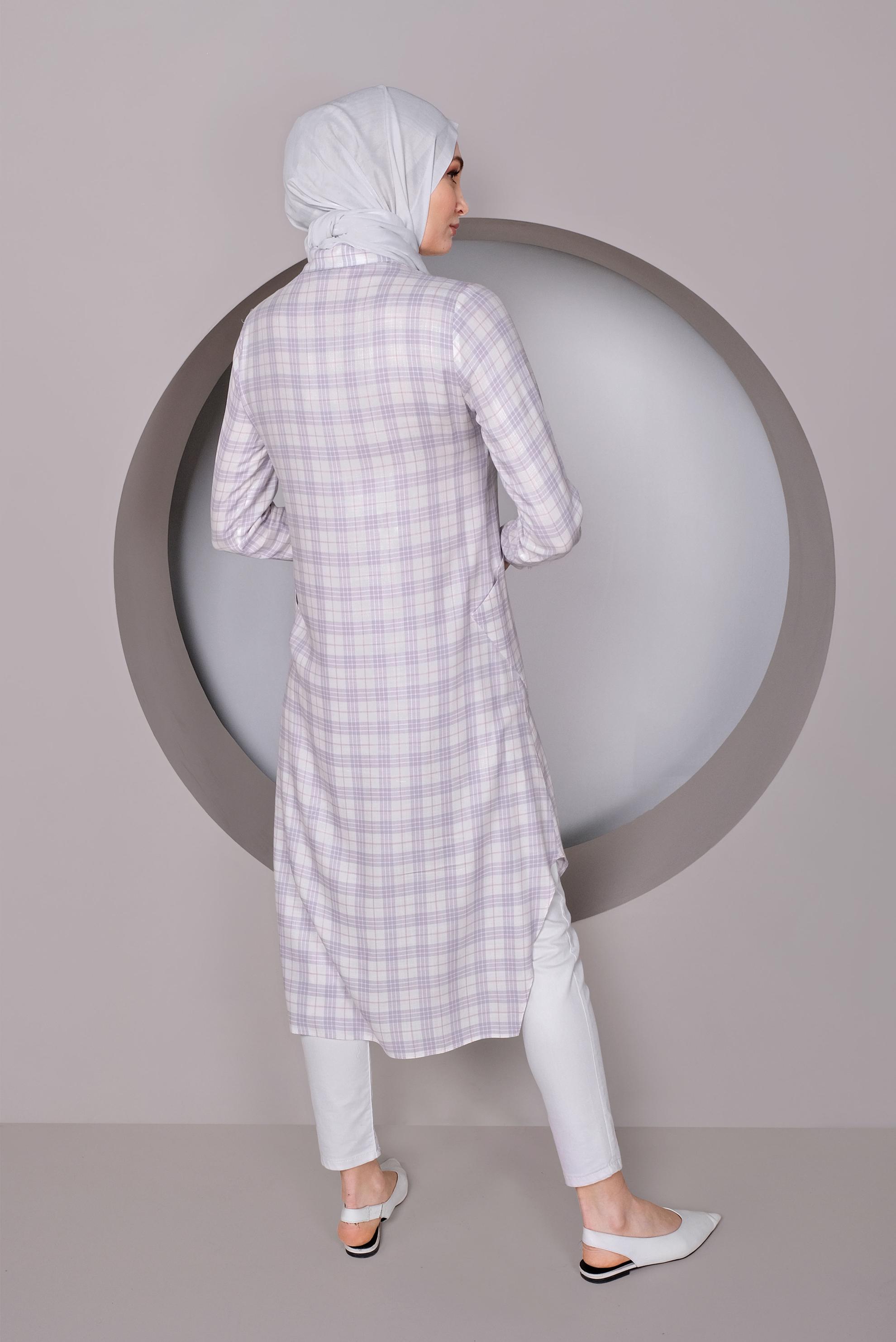 Tesettür giyim MOR EKOSE DESENLİ TUNİK 41441