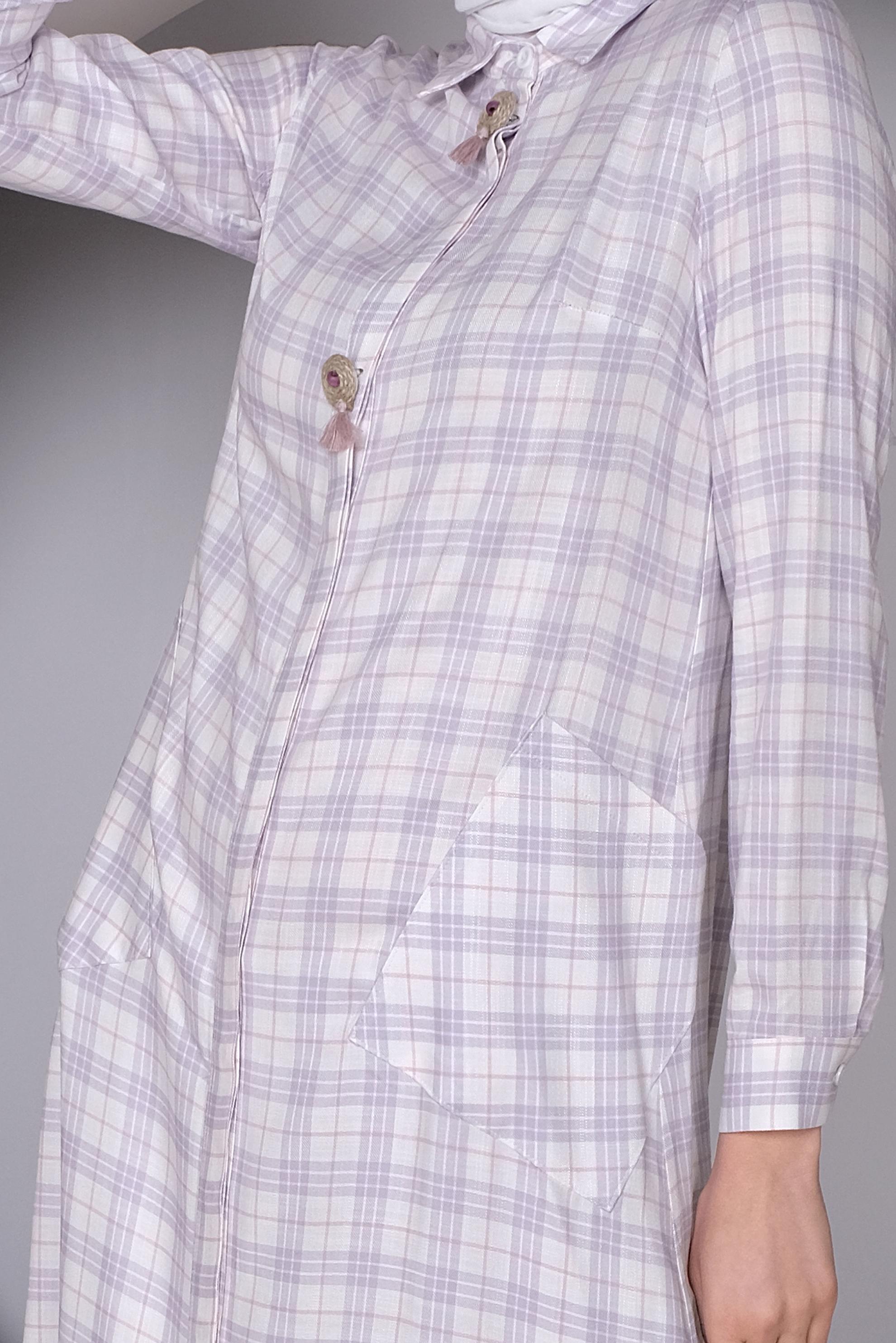 Tesettür giyim MOR EKOSE DESENLİ TUNİK 41441