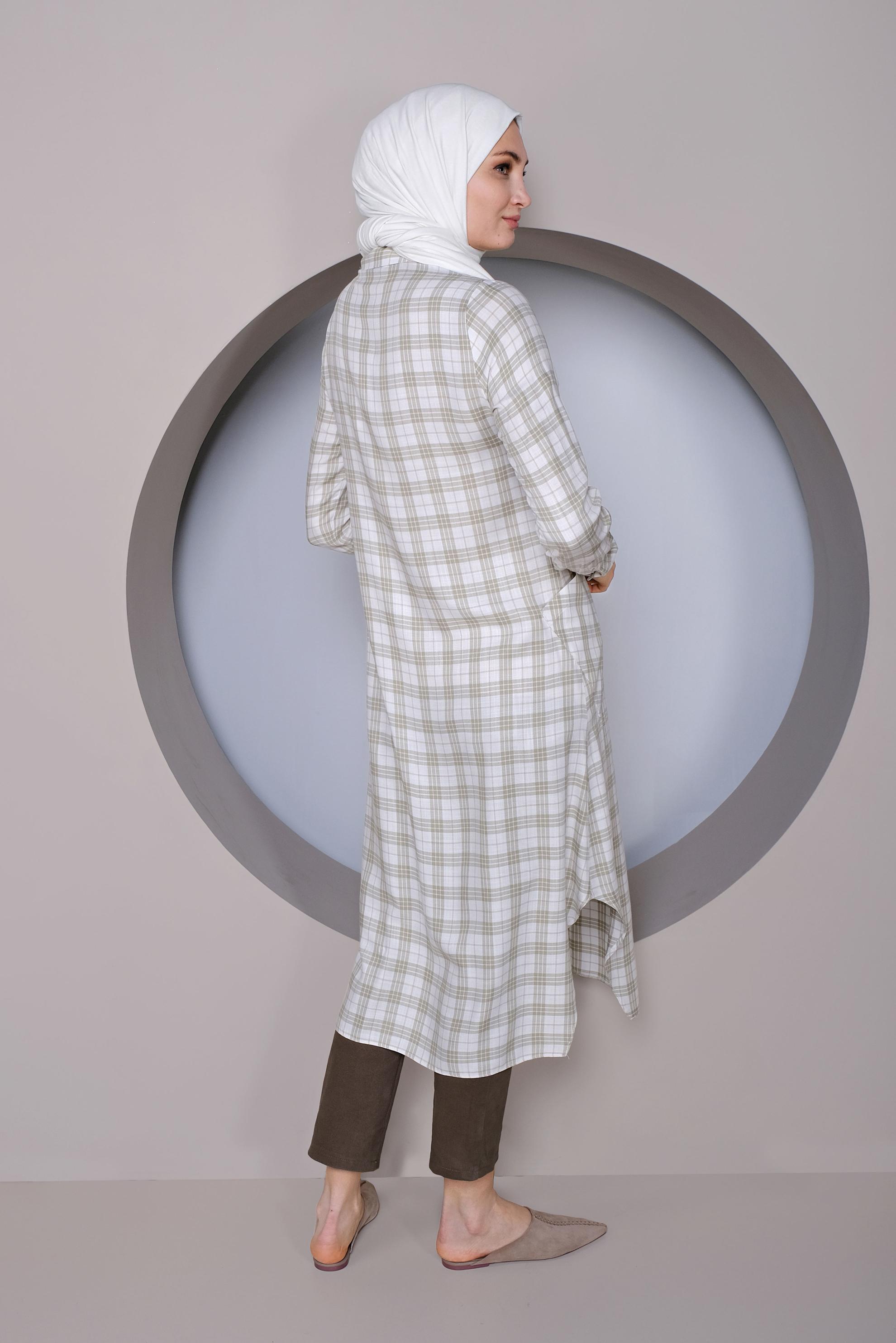 Tesettür giyim HAKİ EKOSE DESENLİ TUNİK 41441