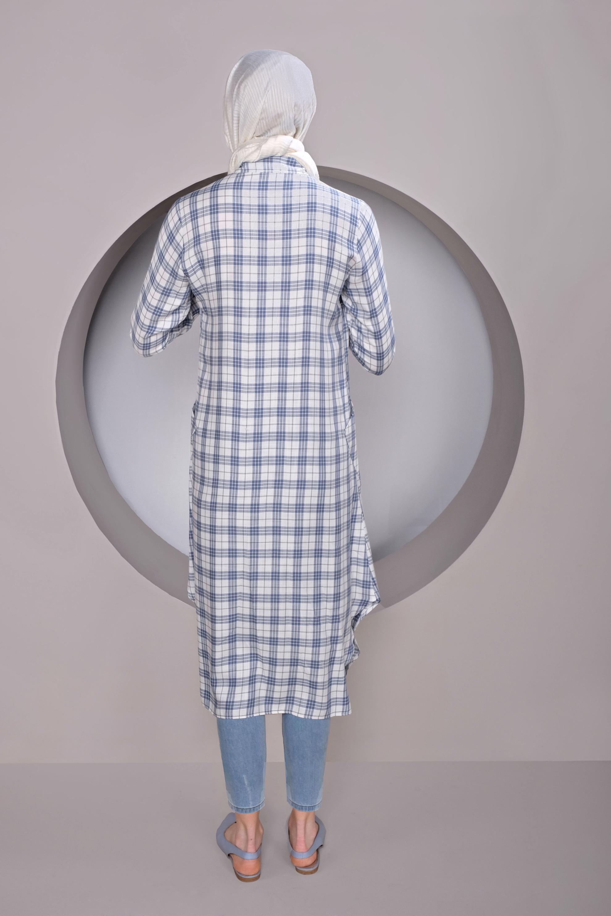 Tesettür giyim LACİVERT EKOSE DESENLİ TUNİK 41441