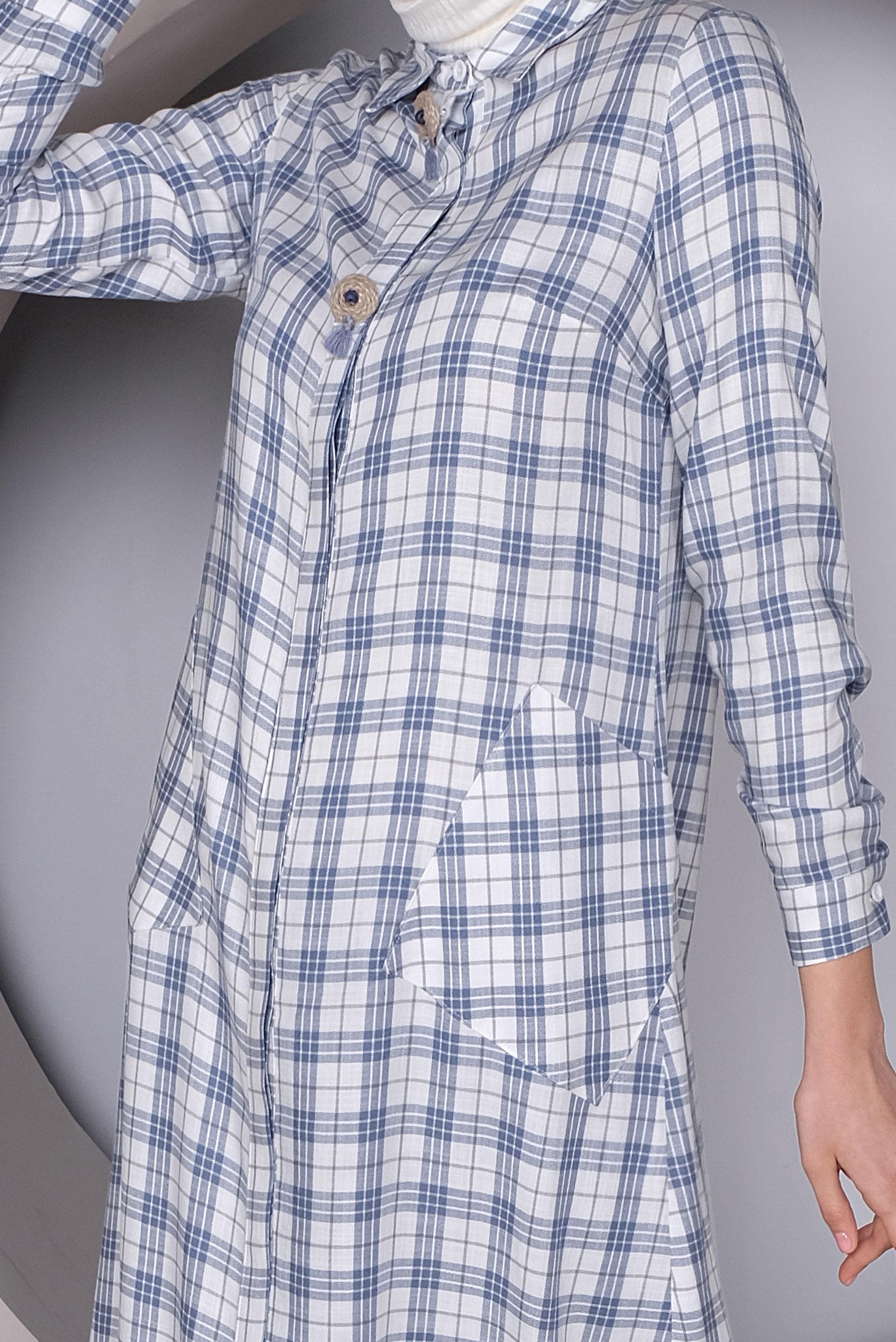 Tesettür giyim LACİVERT EKOSE DESENLİ TUNİK 41441