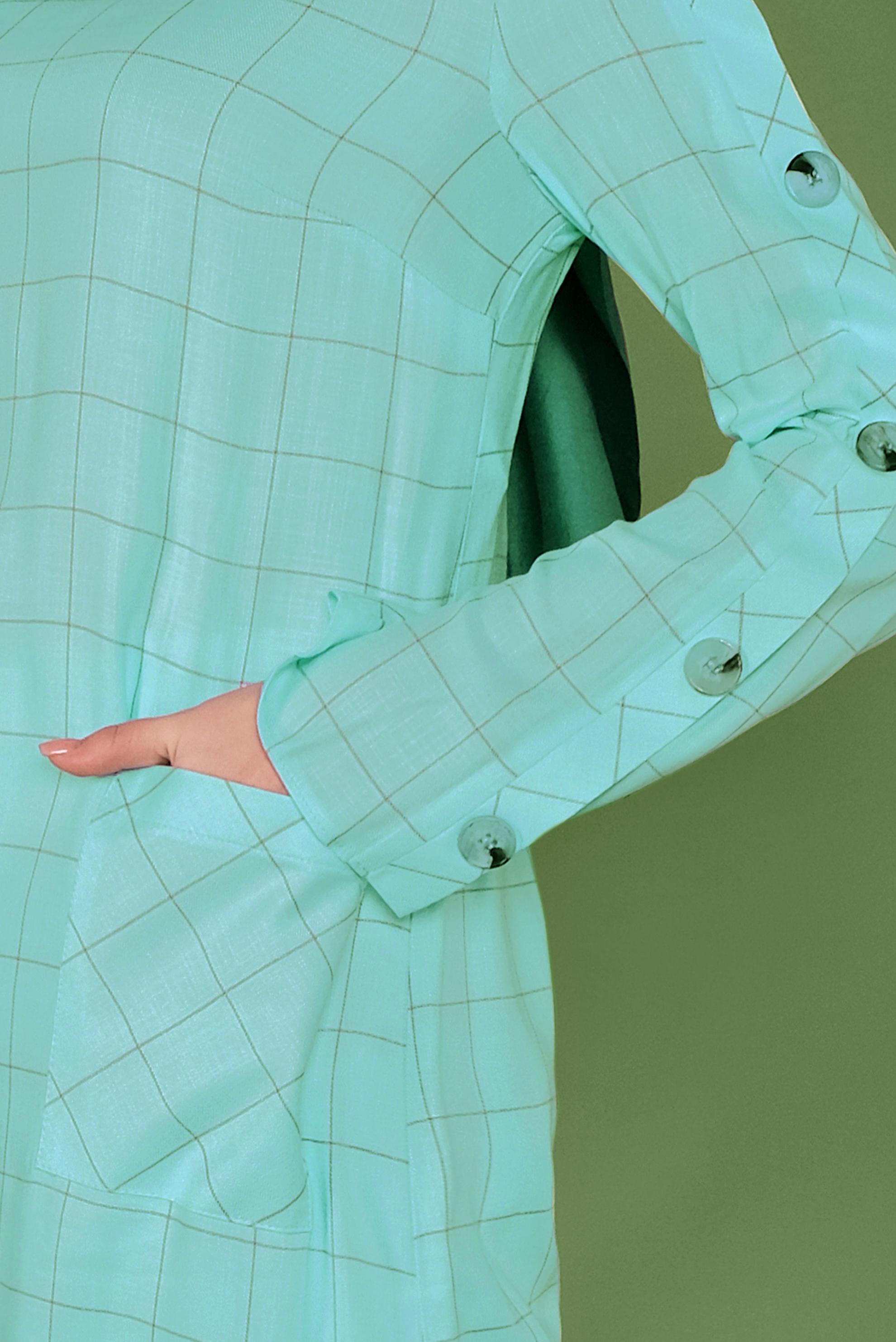 Tesettür giyim MAVİ KOL KISMI DÜĞME DETAYLI KARELİ TUNİK 41442