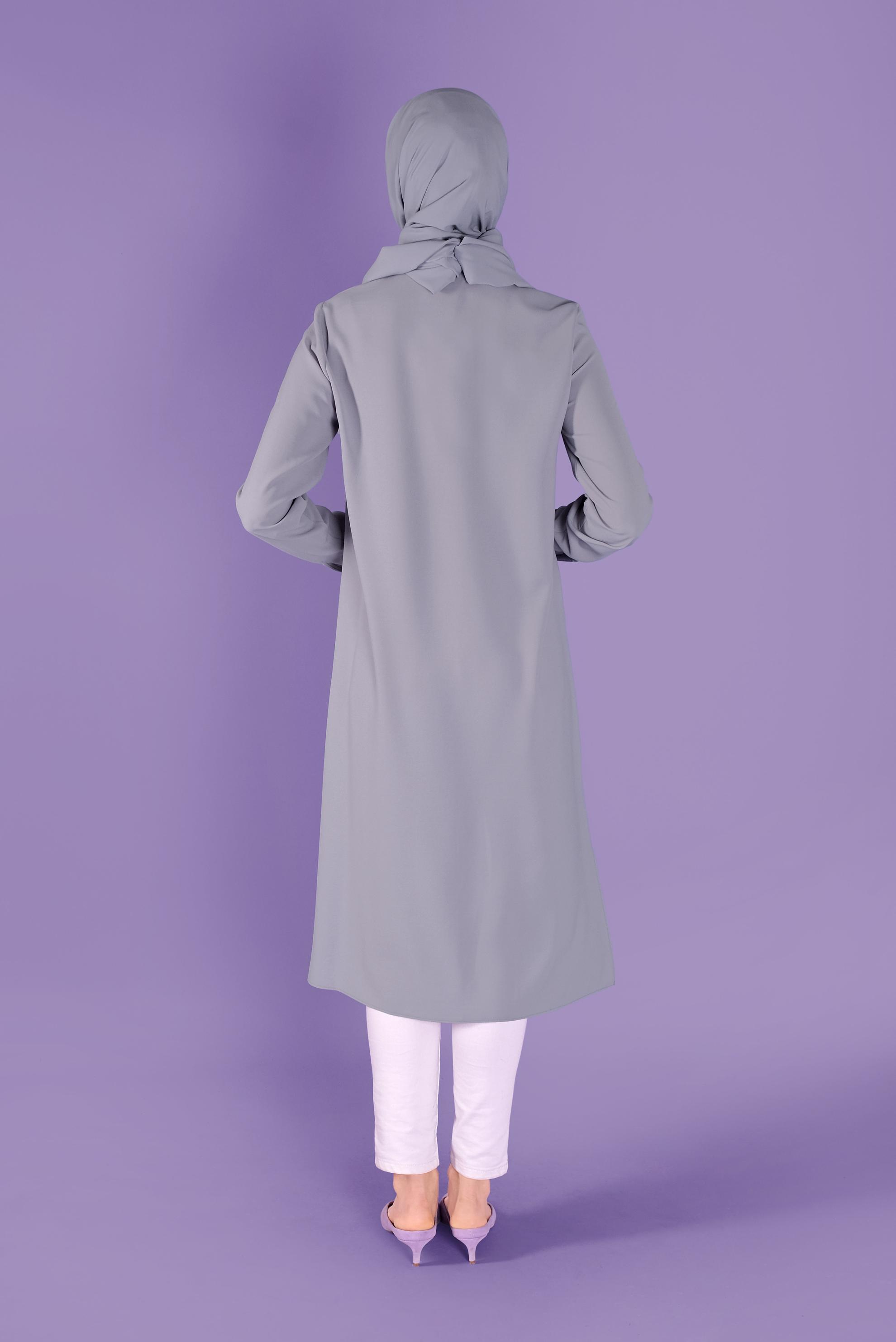 Tesettür giyim GRİ ÜÇ RENK KOMBİNLİ TUNİK 41443	