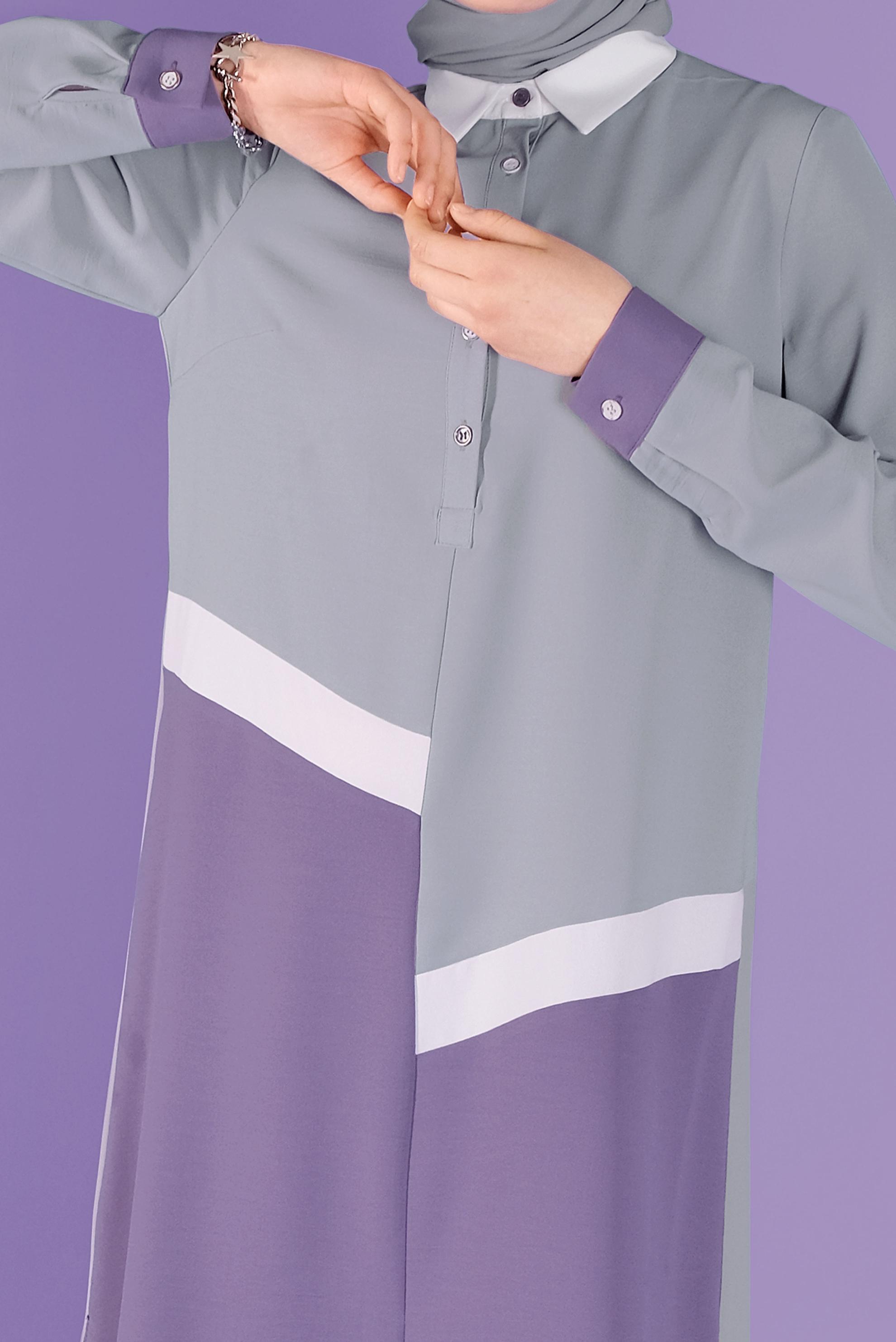 Tesettür giyim GRİ ÜÇ RENK KOMBİNLİ TUNİK 41443	