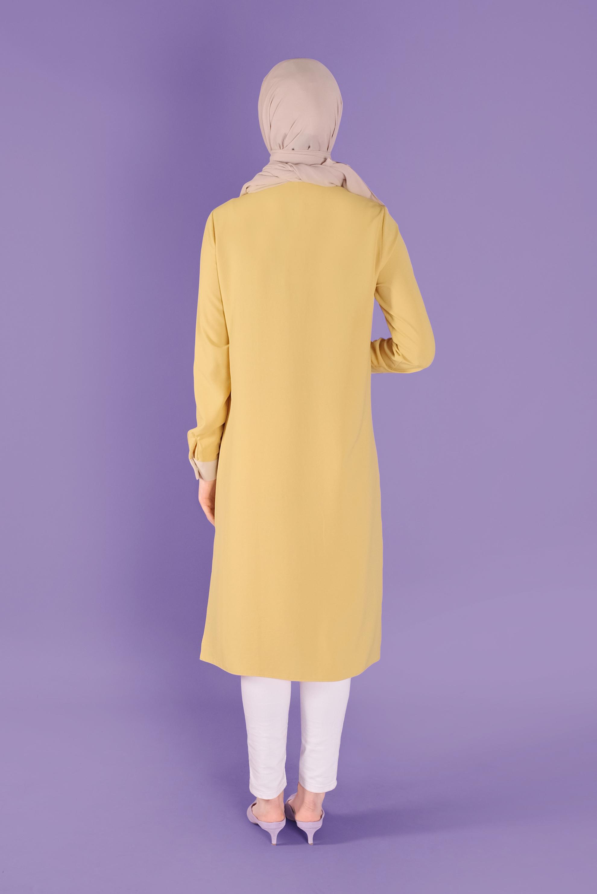 Tesettür giyim SARI ÜÇ RENK KOMBİNLİ TUNİK 41443	