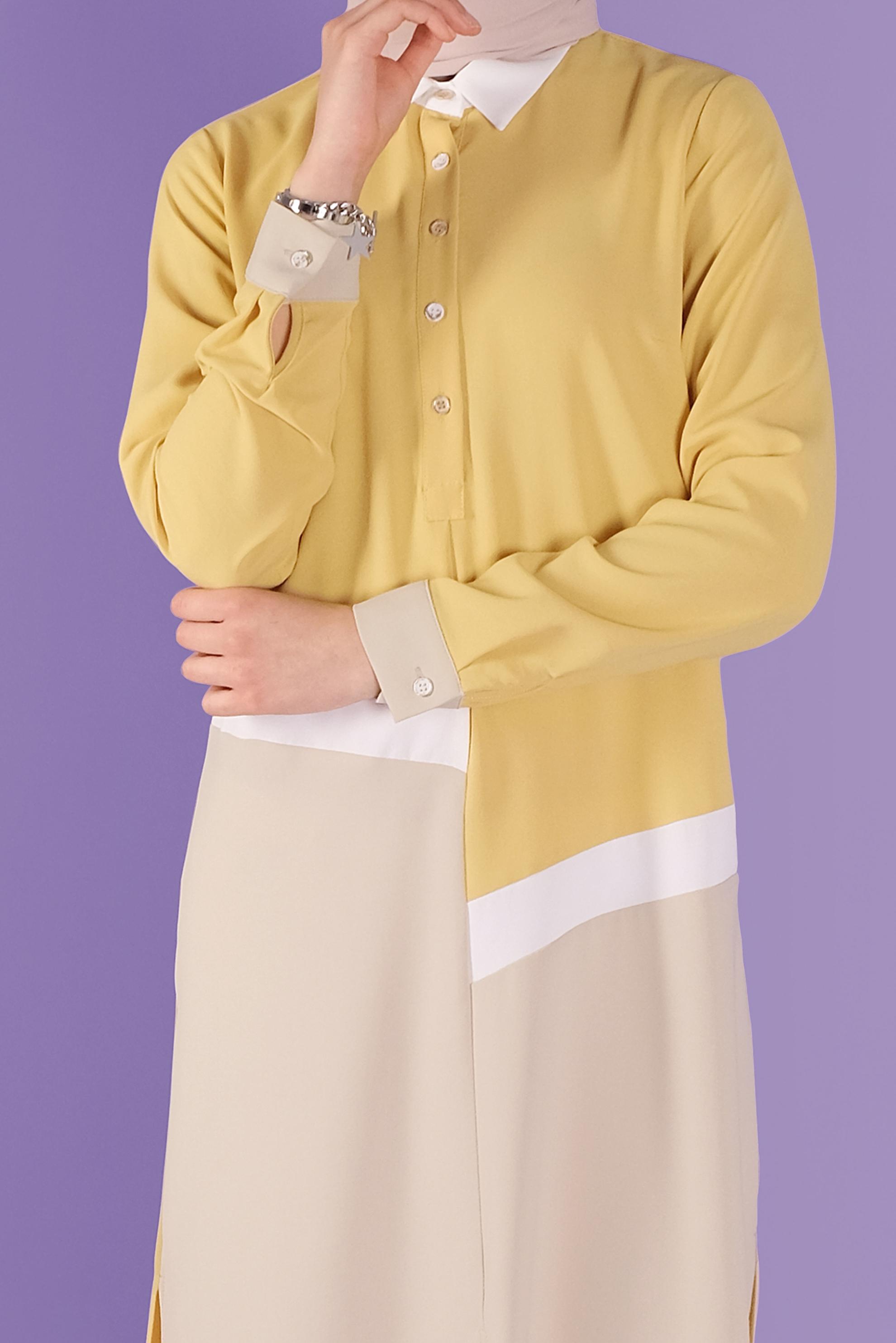 Tesettür giyim SARI ÜÇ RENK KOMBİNLİ TUNİK 41443	