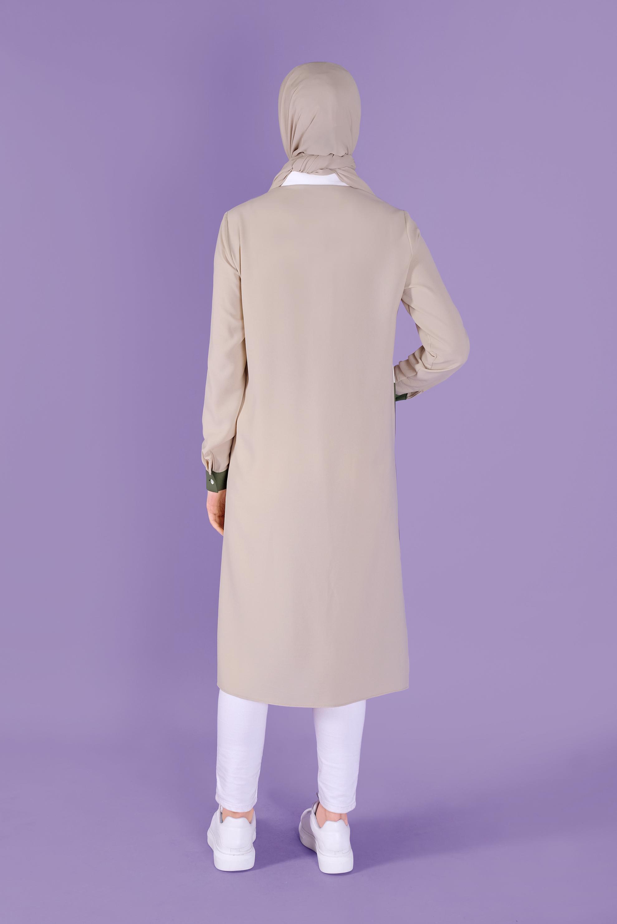 Tesettür giyim BEJ ÜÇ RENK KOMBİNLİ TUNİK 41443	