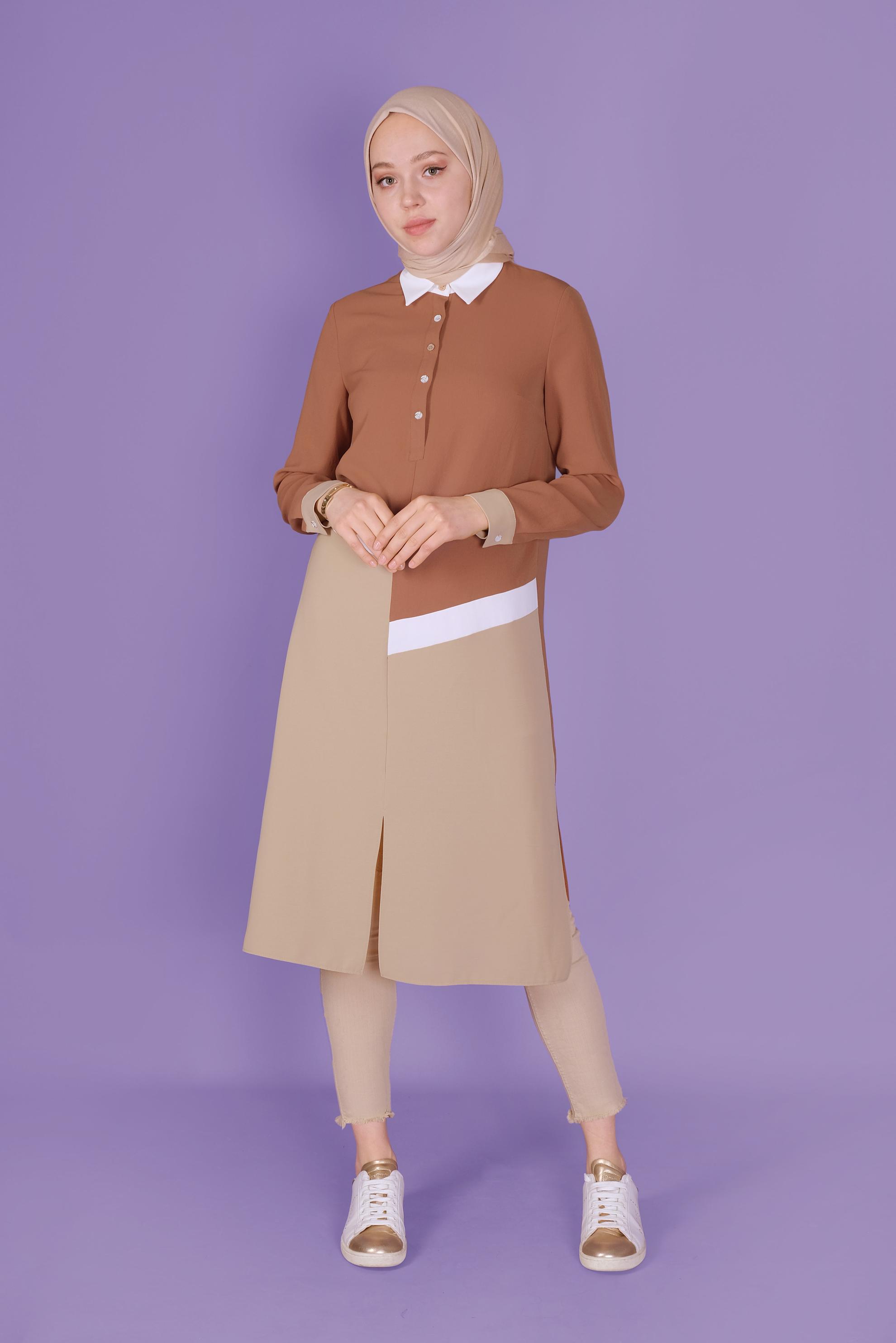 Tesettür giyim TURUNCU ÜÇ RENK KOMBİNLİ TUNİK 41443	