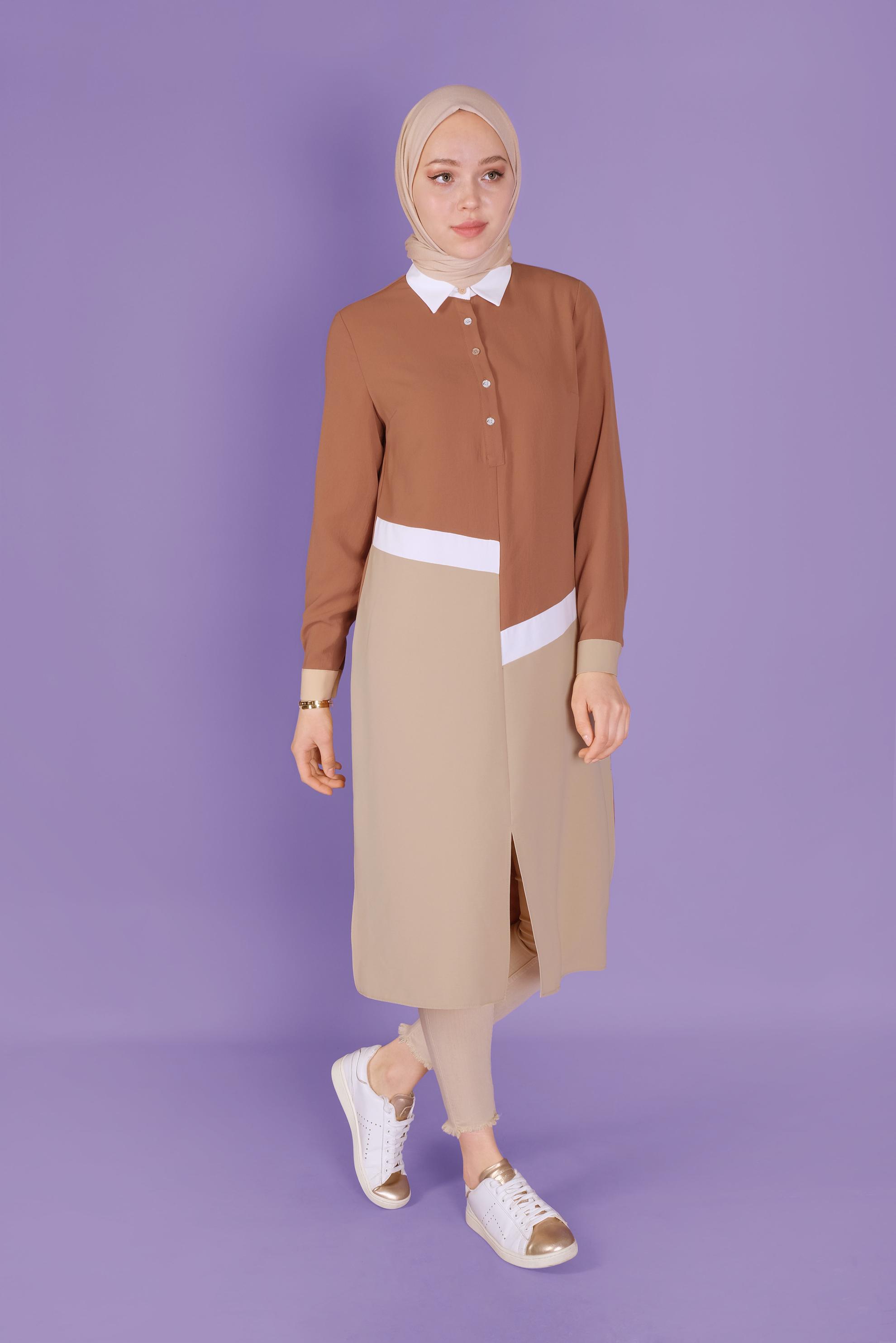 Tesettür giyim TURUNCU ÜÇ RENK KOMBİNLİ TUNİK 41443	