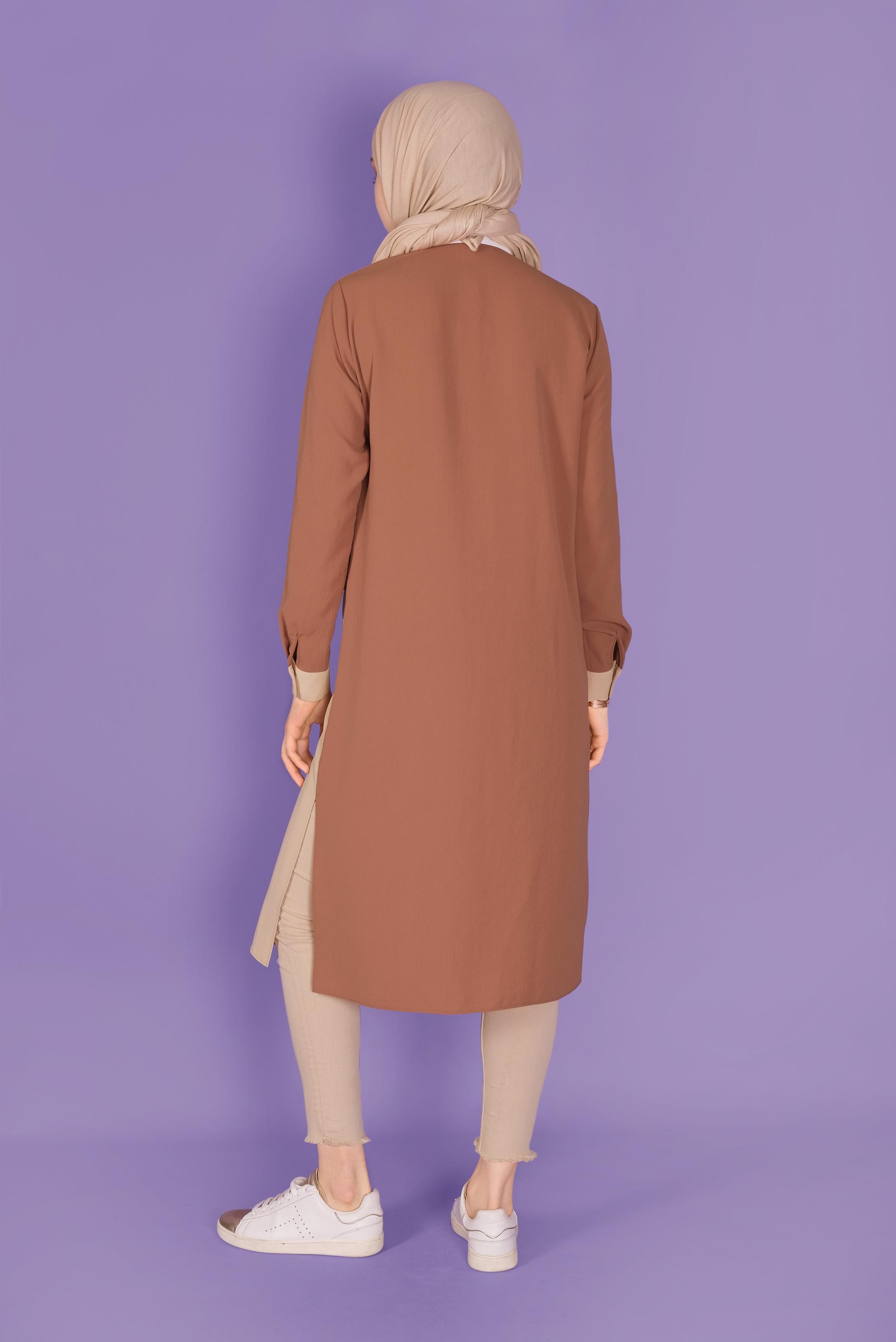 Tesettür giyim TURUNCU ÜÇ RENK KOMBİNLİ TUNİK 41443	