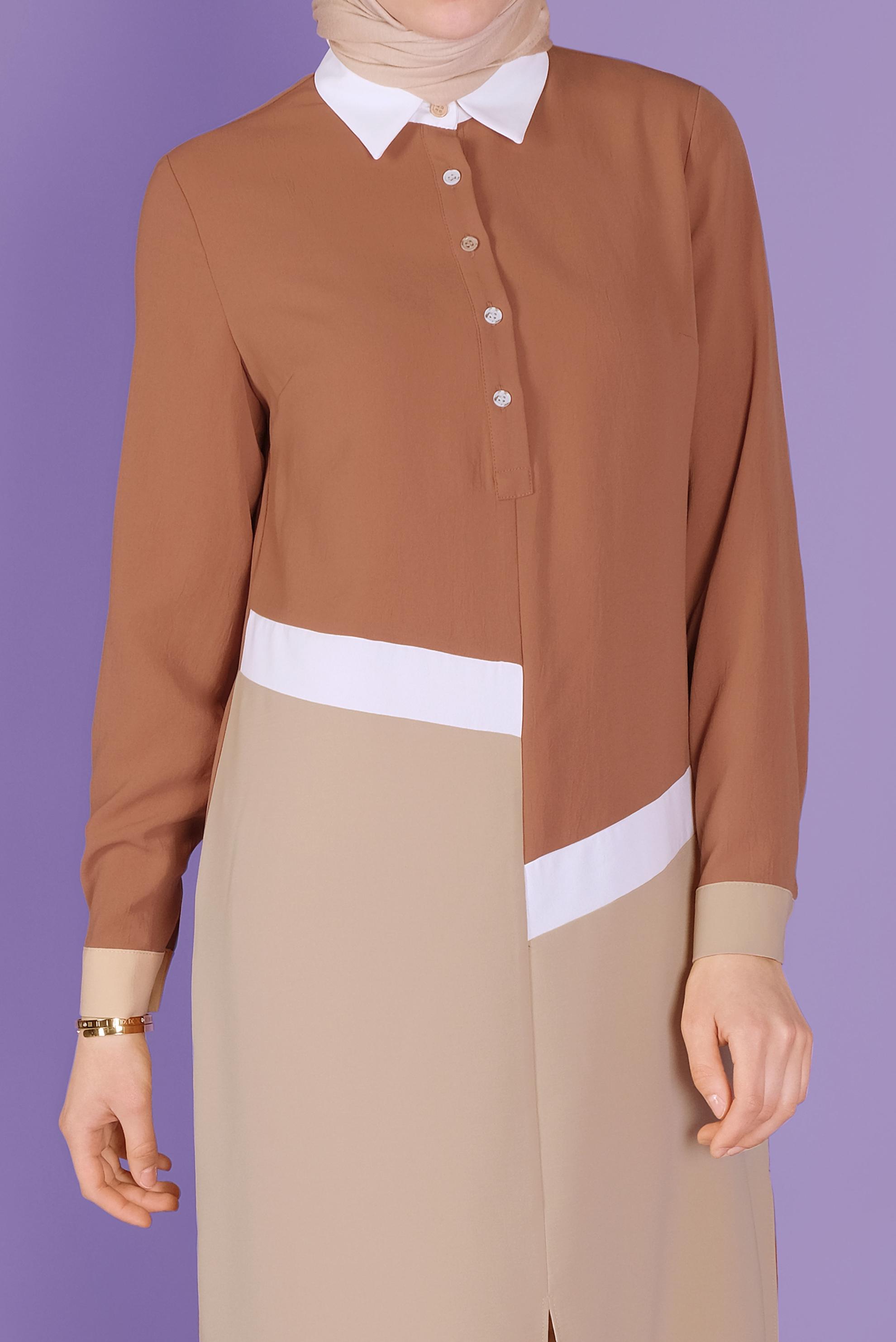 Tesettür giyim TURUNCU ÜÇ RENK KOMBİNLİ TUNİK 41443	