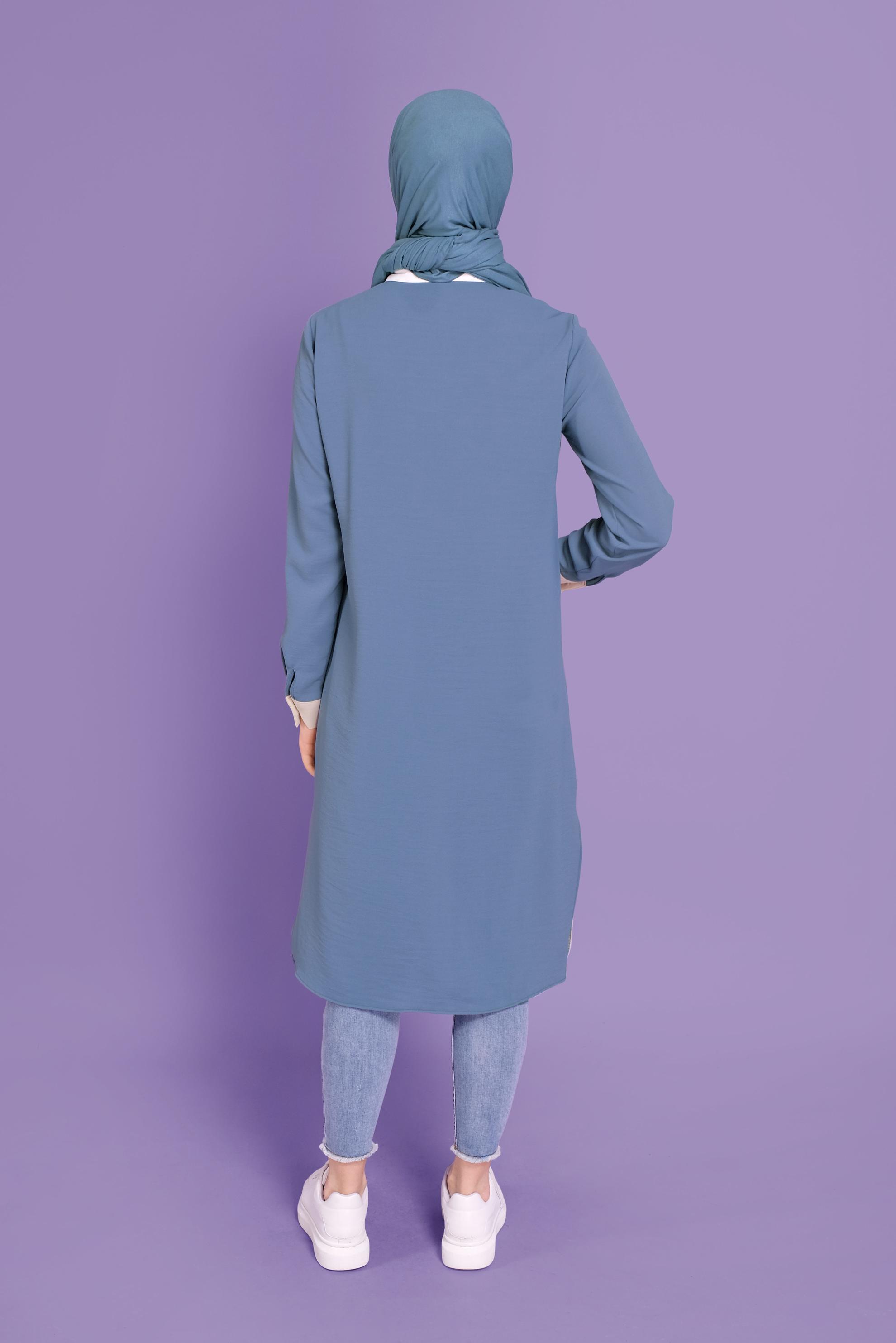 Tesettür giyim MAVİ ÜÇ RENK KOMBİNLİ TUNİK 41443	