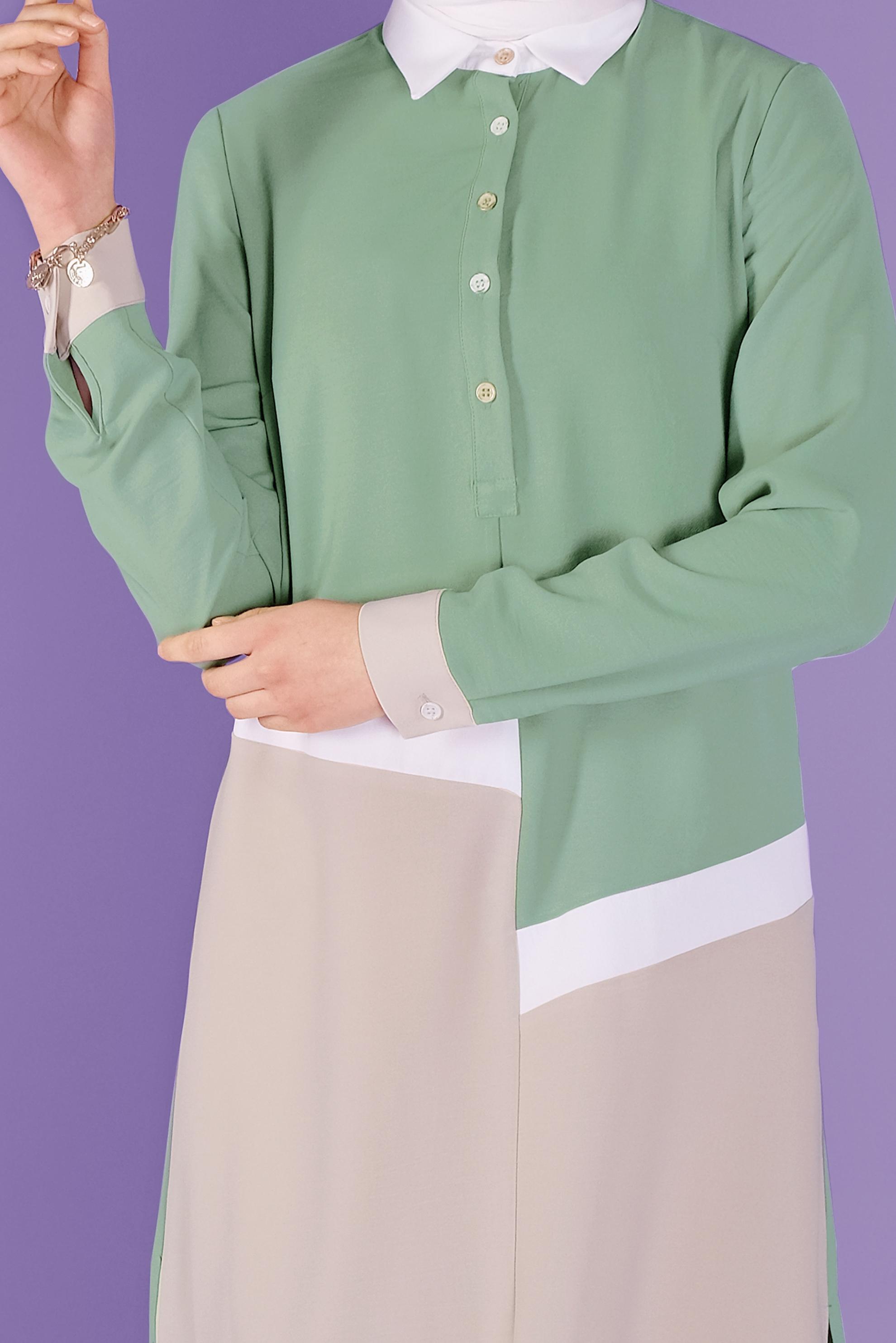 Tesettür giyim YEŞİL ÜÇ RENK KOMBİNLİ TUNİK 41443	