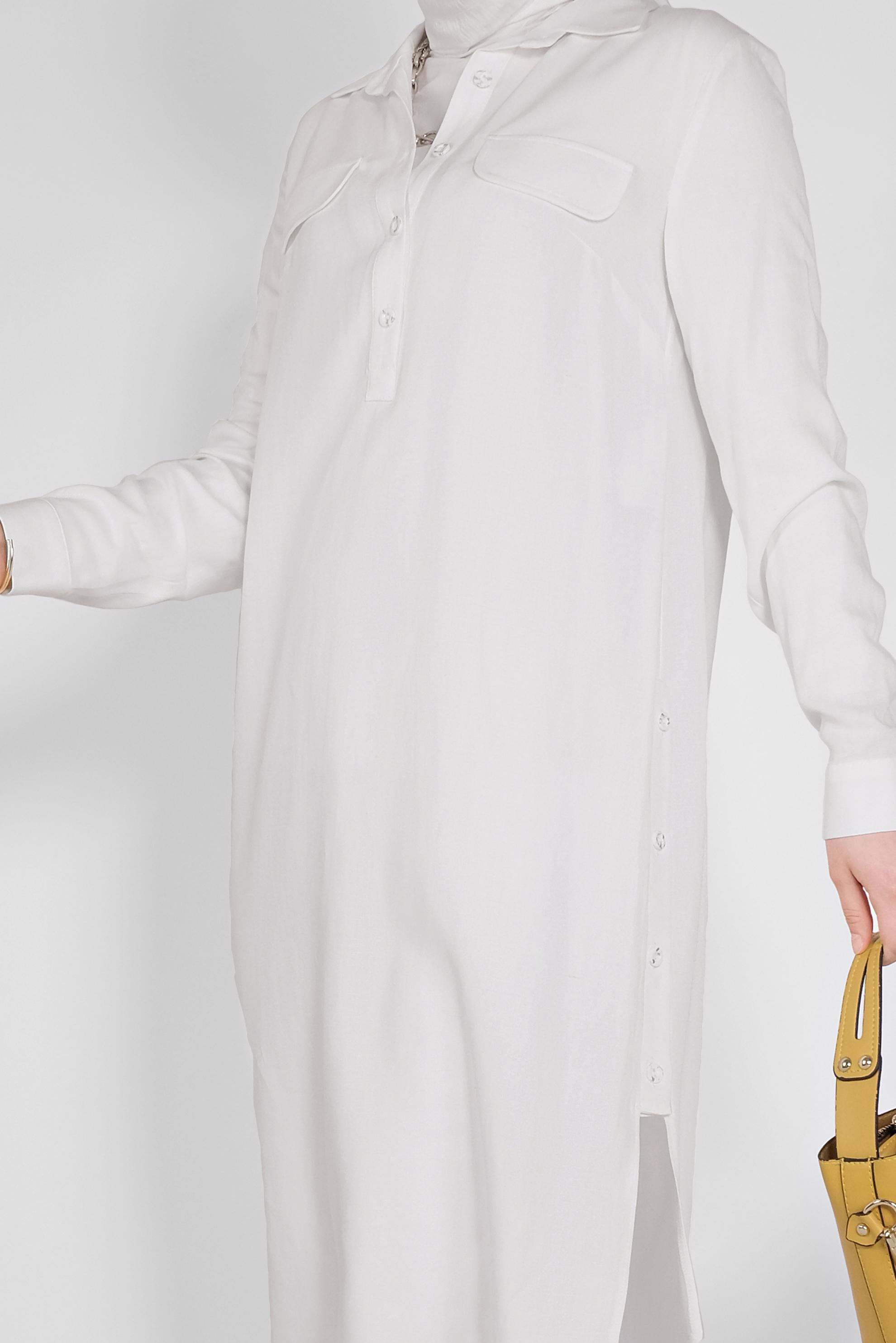 Tesettür giyim BEYAZ DÜĞMELİ CEPLİ TUNİK 41444 