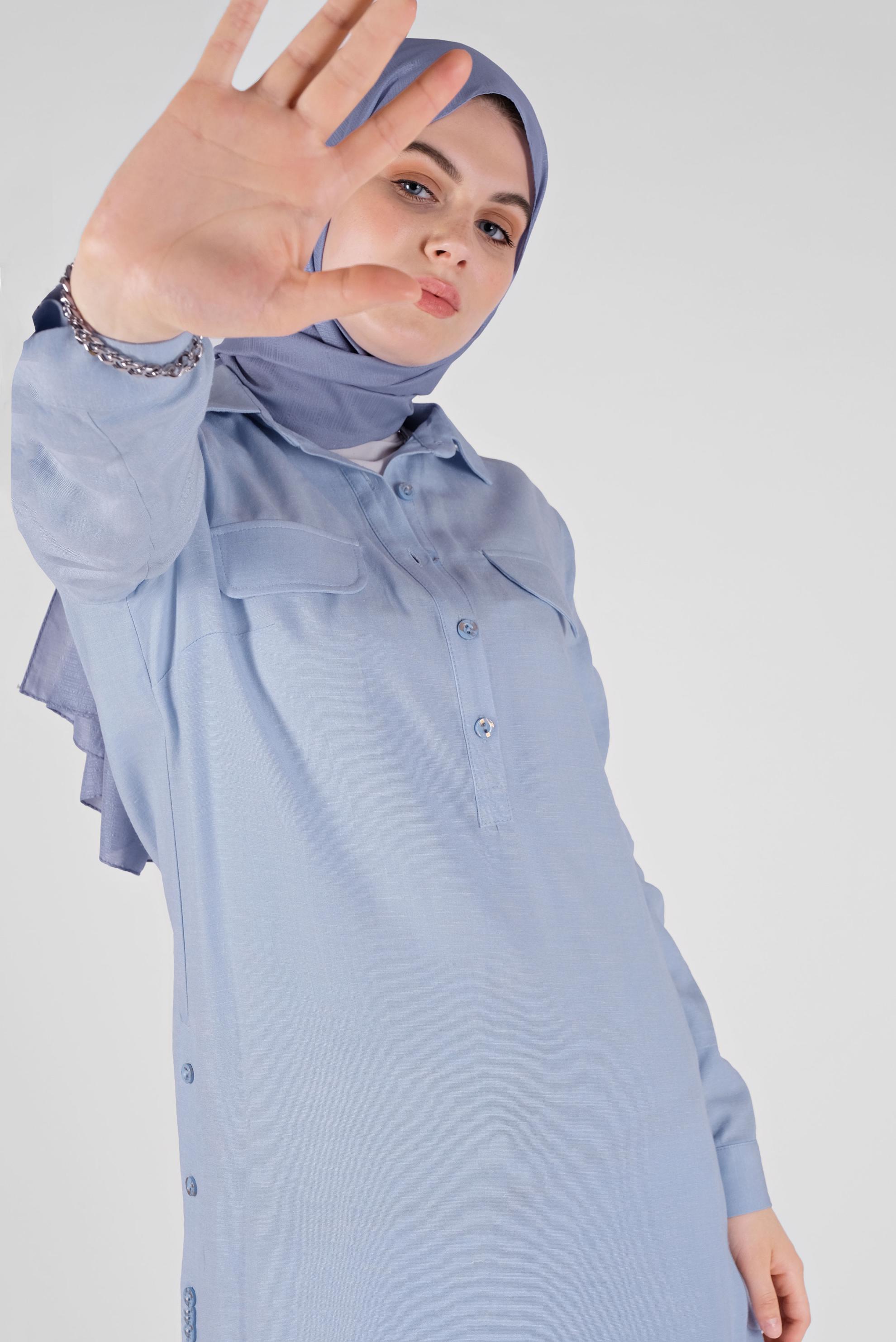 Tesettür giyim MAVİ DÜĞMELİ CEPLİ TUNİK 41444 
