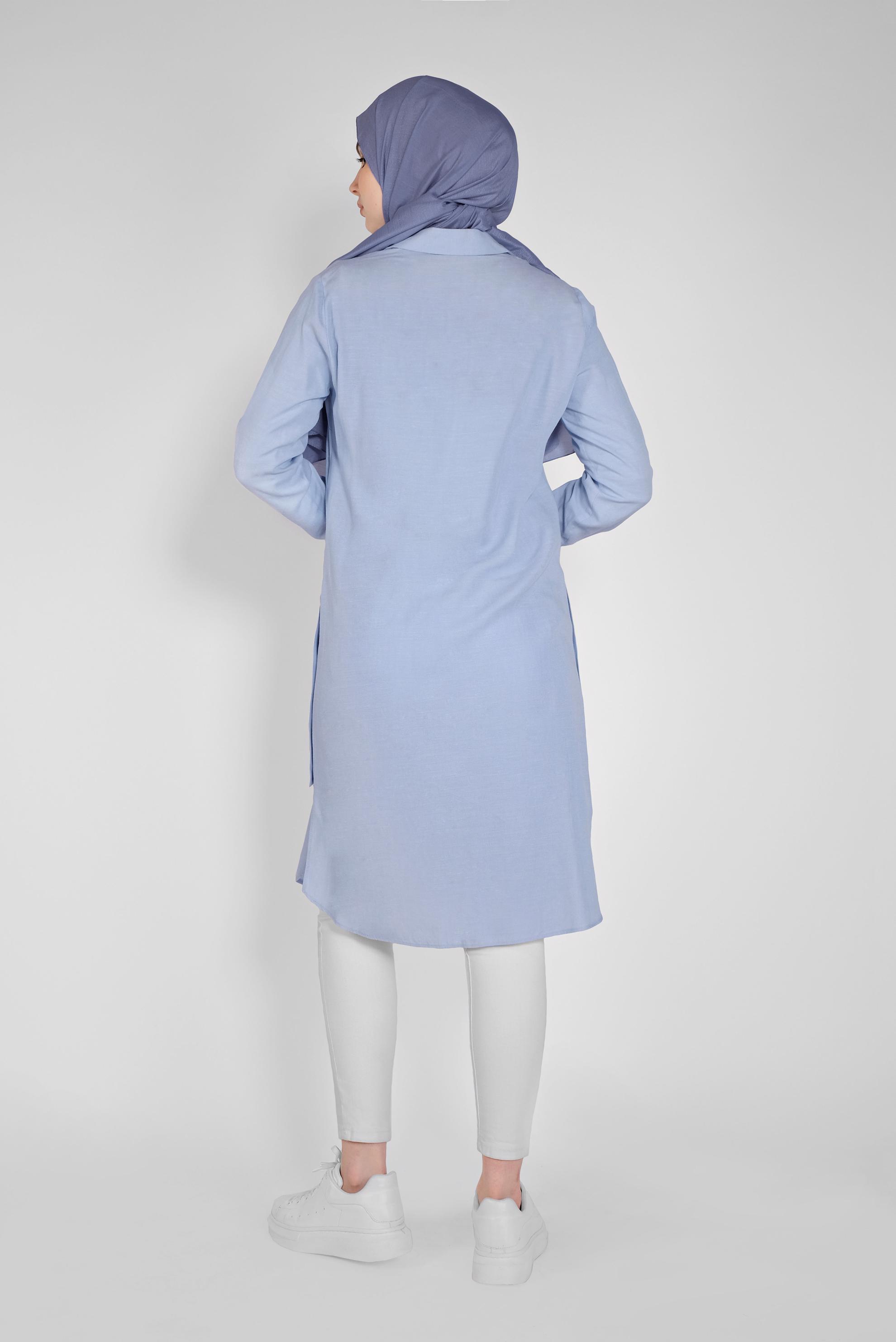 Tesettür giyim MAVİ DÜĞMELİ CEPLİ TUNİK 41444 