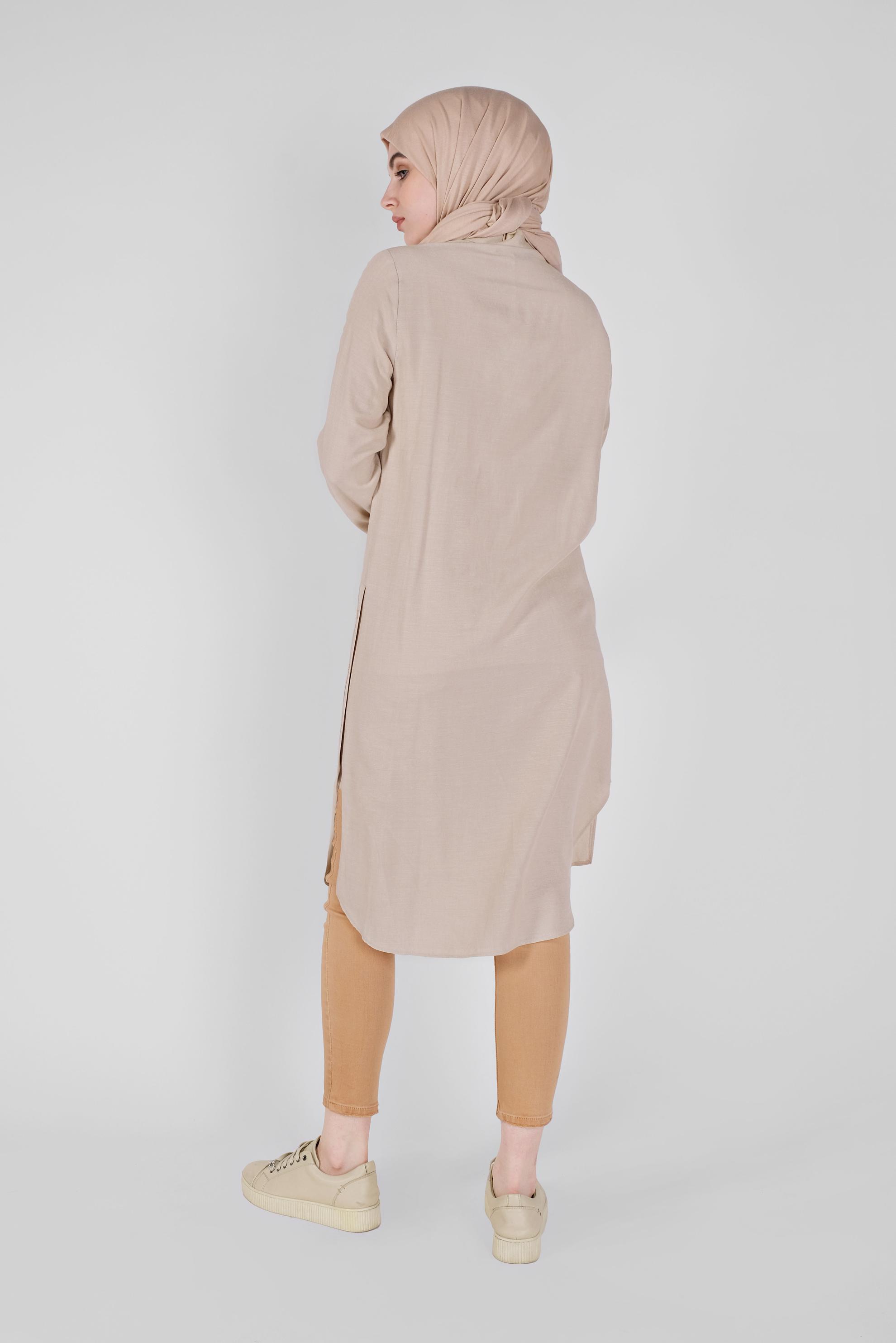 Tesettür giyim BEJ DÜĞMELİ CEPLİ TUNİK 41444 