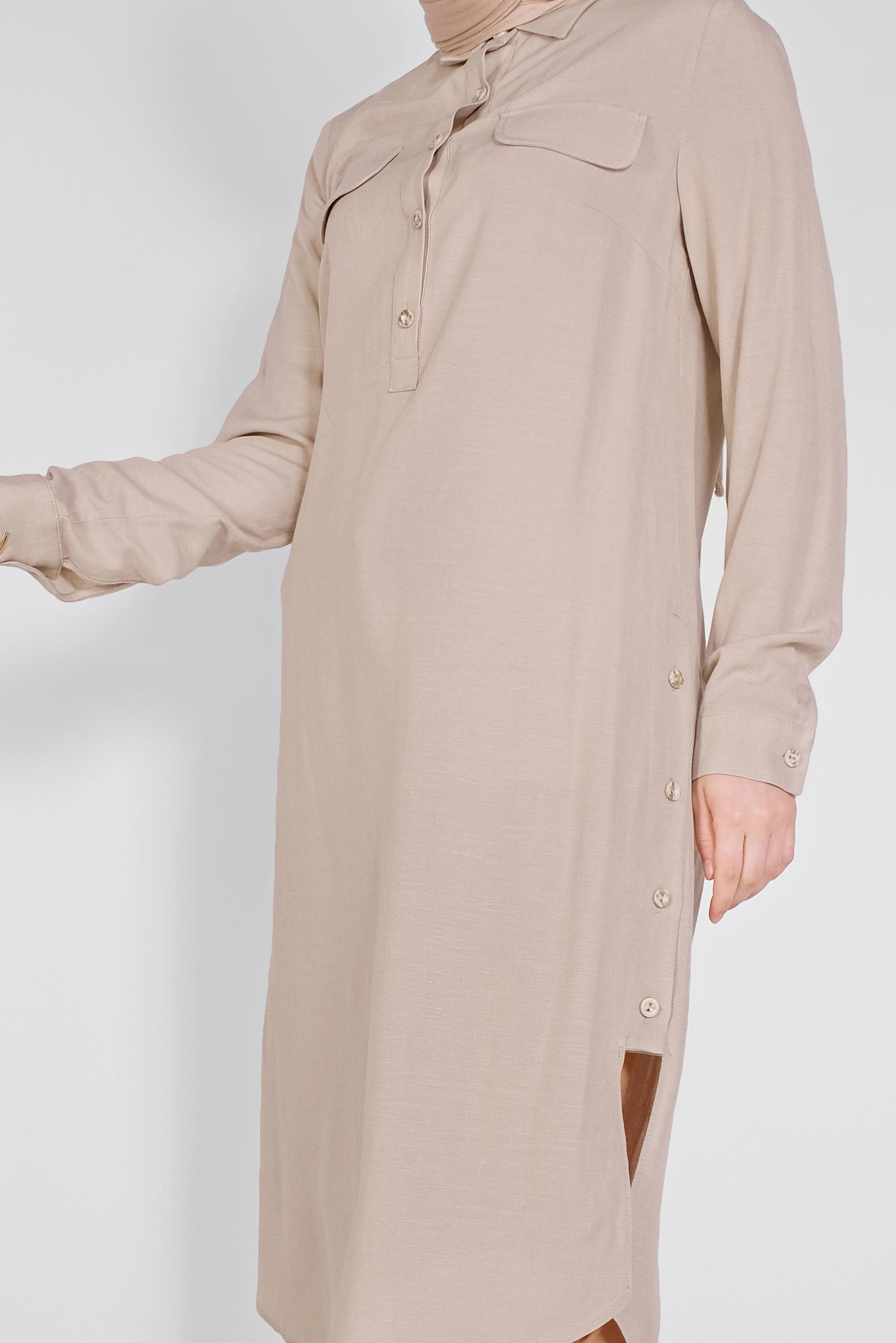 Tesettür giyim BEJ DÜĞMELİ CEPLİ TUNİK 41444 