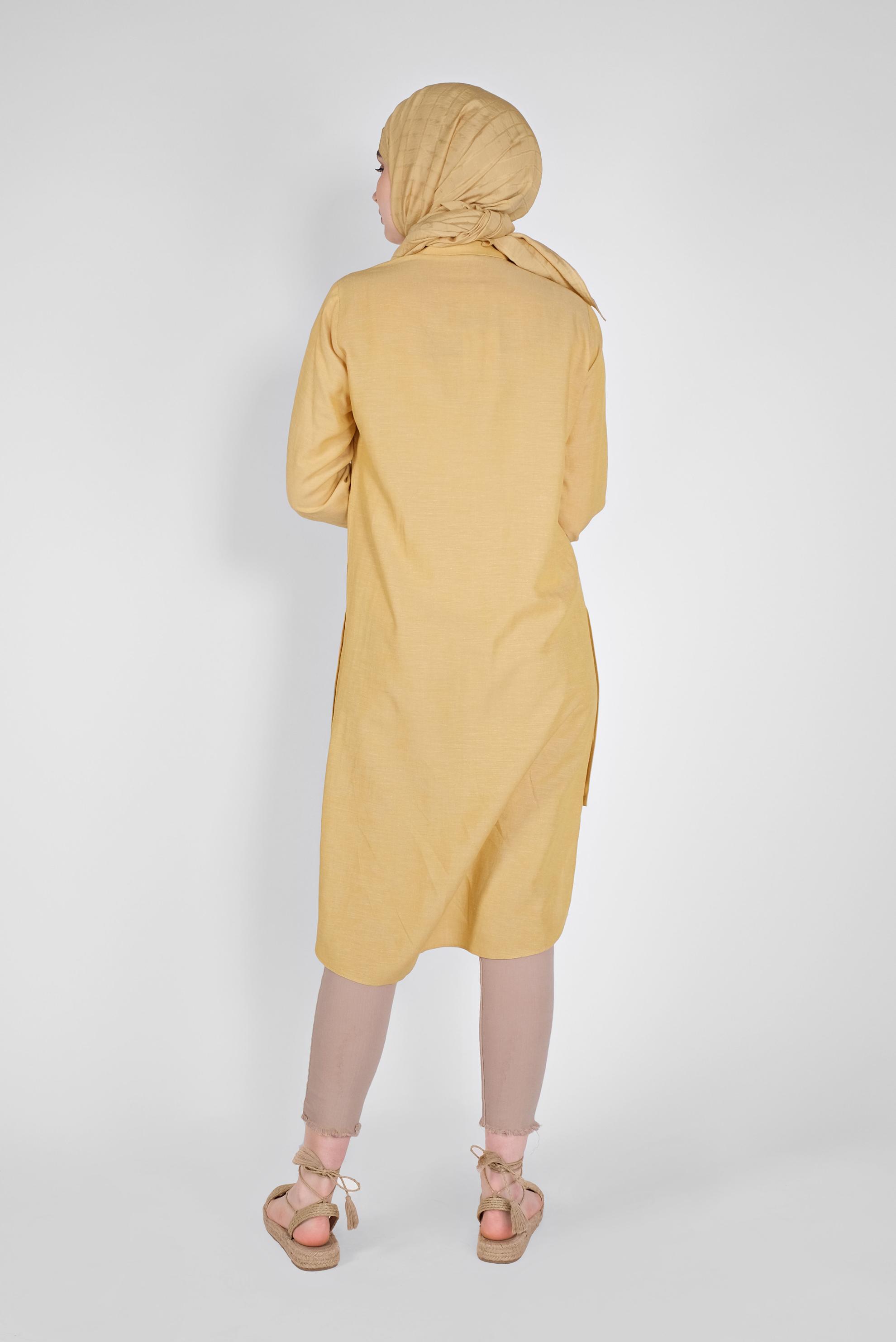 Tesettür giyim SARI DÜĞMELİ CEPLİ TUNİK 41444 