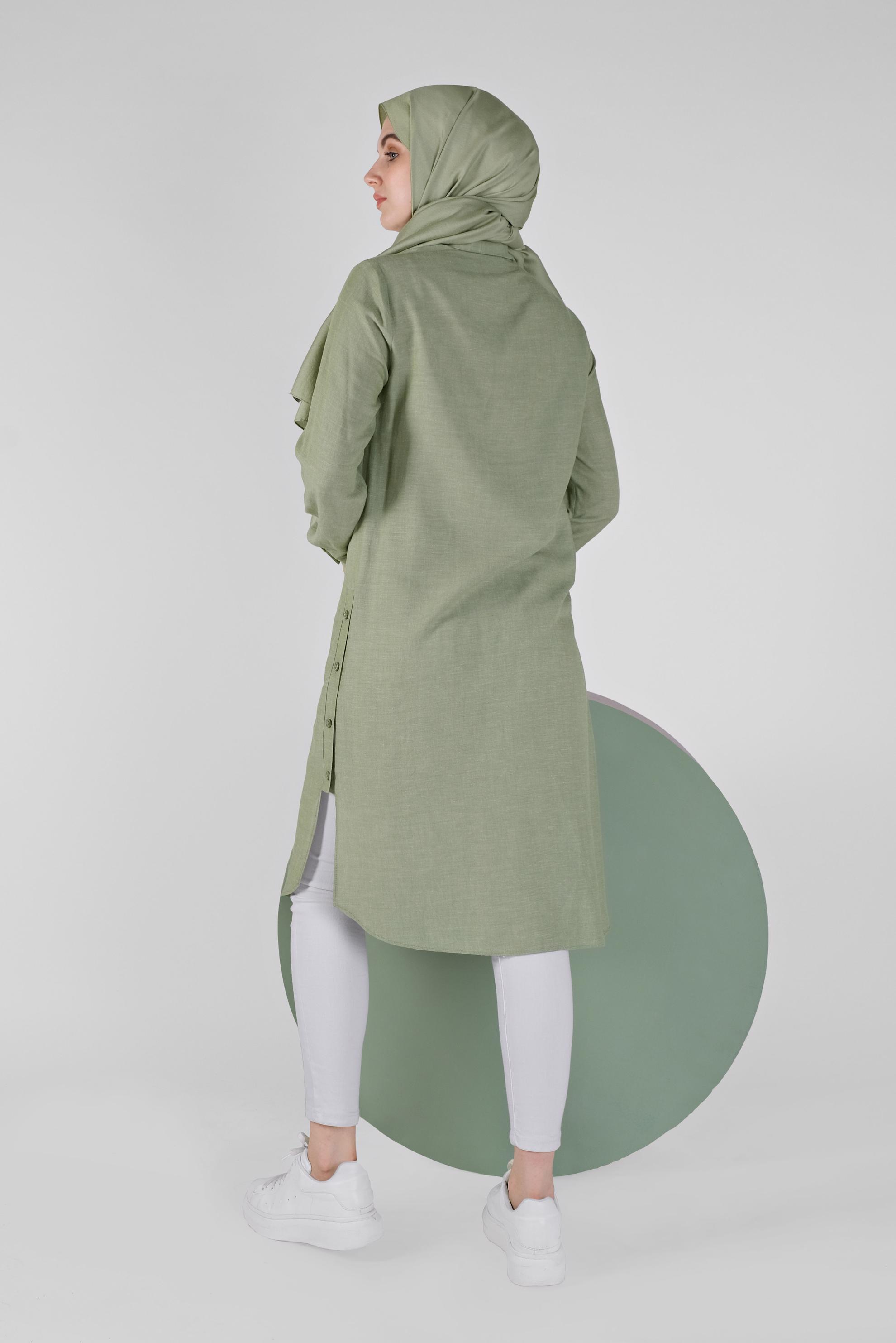 Tesettür giyim HAKİ DÜĞMELİ CEPLİ TUNİK 41444 